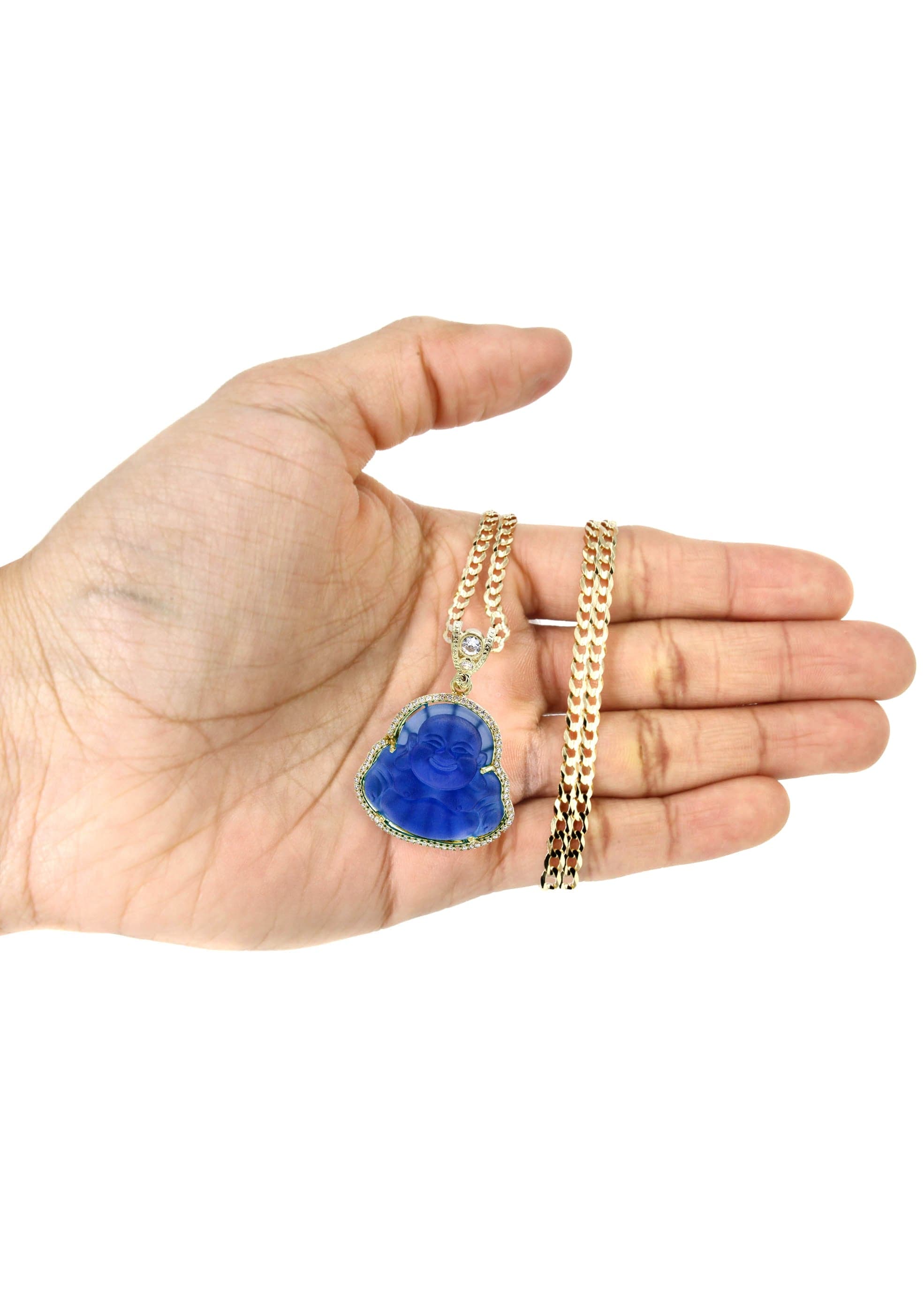 10K Yellow Gold Blue Buddha Necklace for Women - 21.6 Grams Buddhist Jewelry for Meditation, Yoga & Spiritual Protection