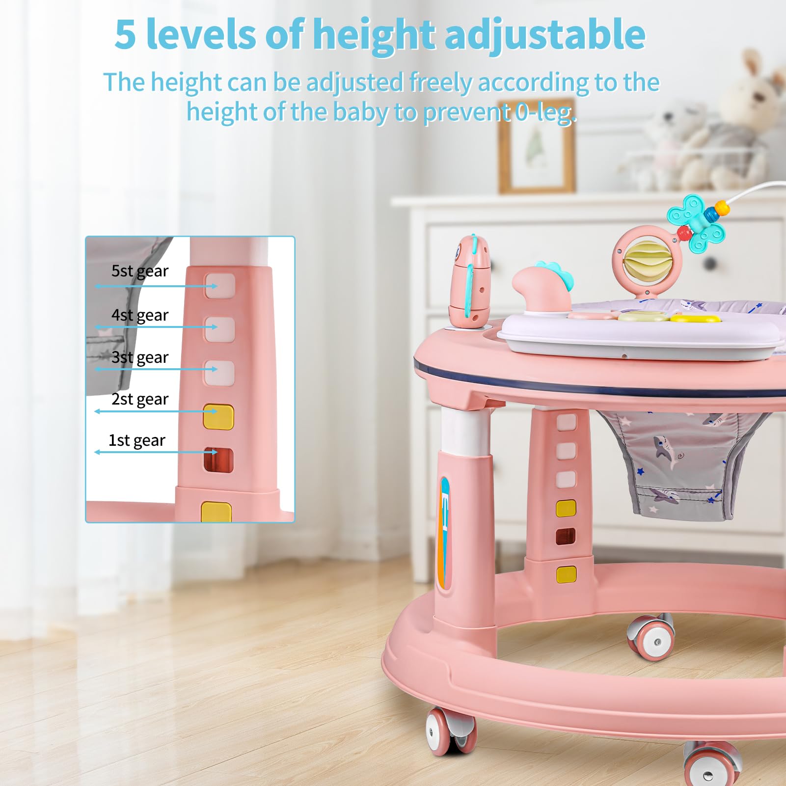 360° Swivel Baby Walker with Music & Lights - Adjustable Height Activity Center for Infants 6-12 Months | Detachable Toys, Bounce Foot Pad | Perfect for Learning to Walk & Indoor Playtime