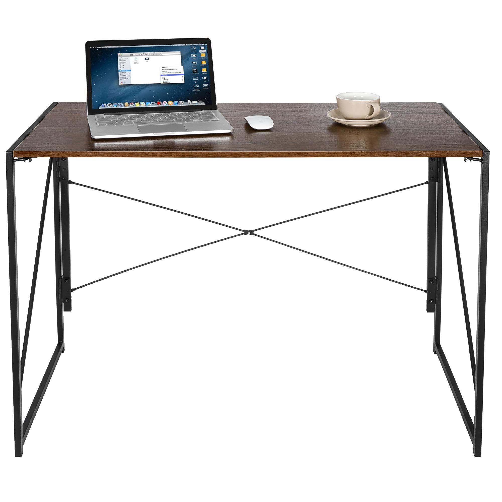 40 Inch Folding Computer Desk - Wood & Metal Study Table for Home Office, Espresso Finish | Space-Saving Laptop Desk for Small Spaces & Dorm Rooms