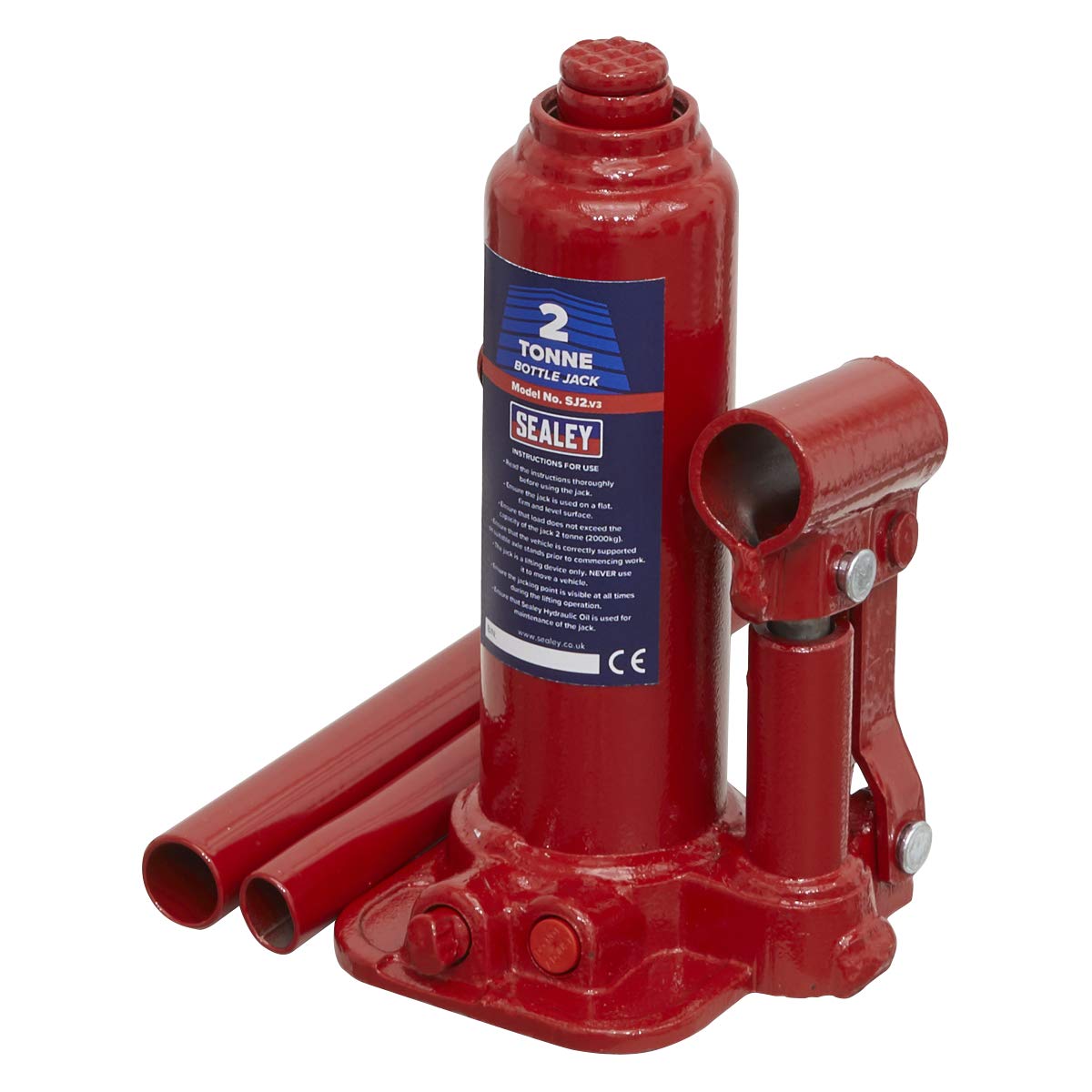 Sealey SJ2 2 Ton Bottle Jack - Heavy Duty Hydraulic Car Jack for Lifting Trucks, SUVs, and Vehicles - Perfect for Garage, Auto Repair, and Emergency Roadside Use