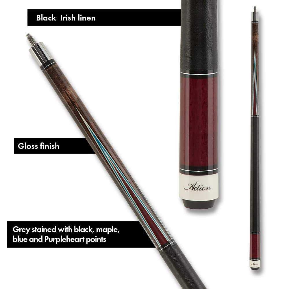 Premium Grey & Purpleheart Inlaid Billiards Pool Cue Stick - Professional Tournament Quality - Perfect for Home Game Rooms, Bars, and Competitive Play