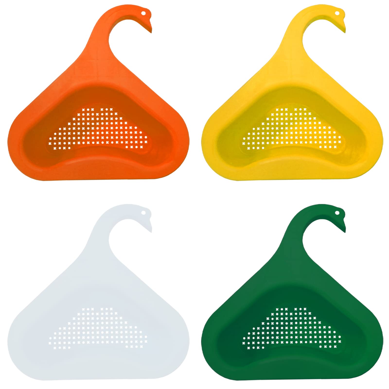 Swan Drain Basket for Kitchen Sink - 4 Pack Multifunctional Triangle Sink Filter, Vegetable & Fruit Drainer Rack, Kitchen Waste Drainer Basket - Perfect for Washing Produce, Draining Dishes, and Organizing Sink Area