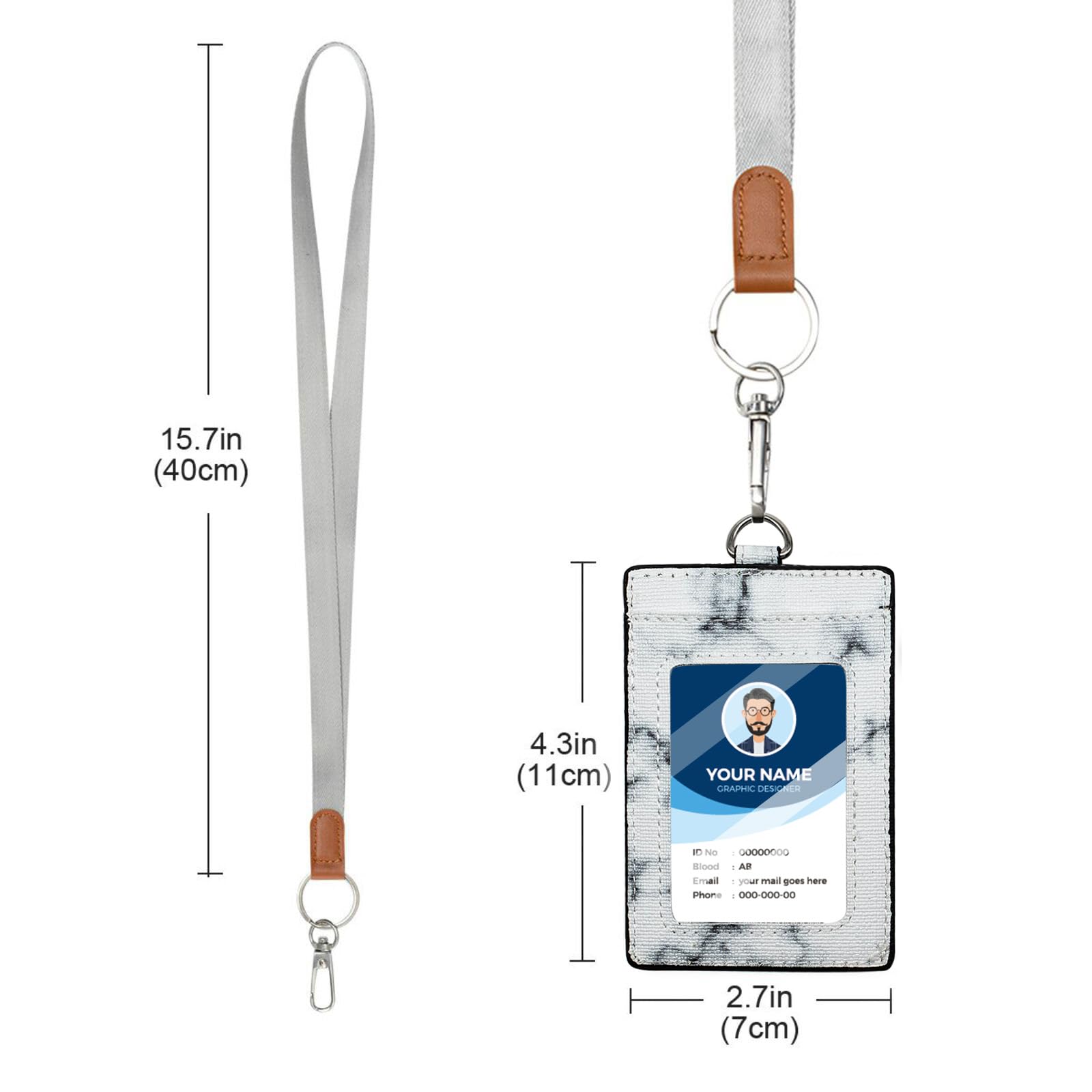 VIKKO PU Leather ID Badge Holder & Card Case Wallet with Neck Lanyard and Key Ring - Marble Texture Design for Office, School, Events and Security Personnel