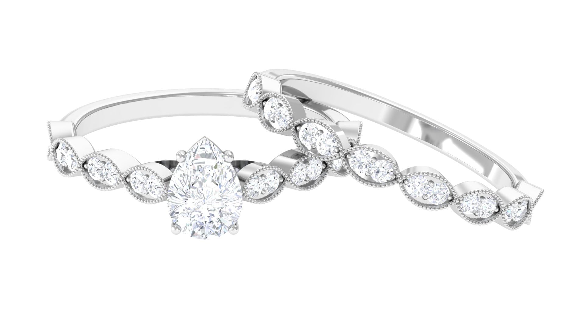 1.75 CT Designer Moissanite Bridal Ring Set - Pear & Round Cut Wedding Rings for Women in 14K Solid Gold | Elegant Engagement & Anniversary Jewelry Gift