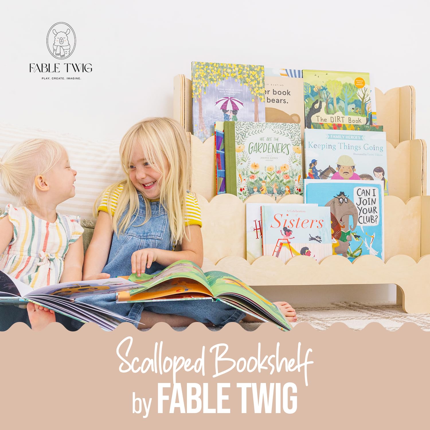 Montessori Wooden Kids Bookshelf with Scalloped Edges - 3-Tier Sturdy Children's Bookcase for Nursery, Playroom & Bedroom - Perfect Height Toddler Book Organizer for Reading Corner & Learning Space