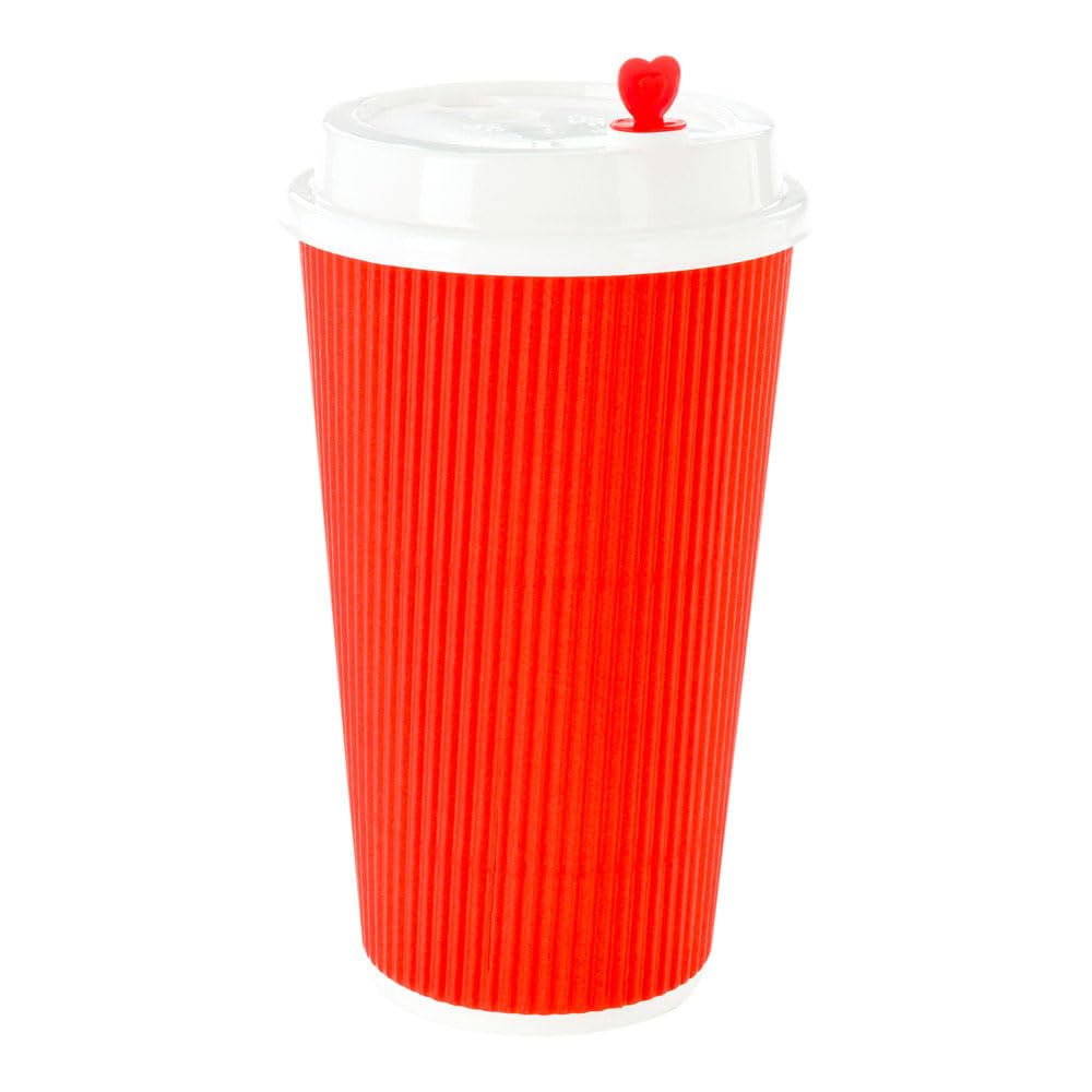 500 Pack 16oz Disposable Coffee Cups with Ripple Wall Design - Insulated Red Paper Hot Cups for Coffee, Tea & Hot Beverages (Lids Sold Separately) - Perfect for Cafes, Offices, Catering & Takeout Services