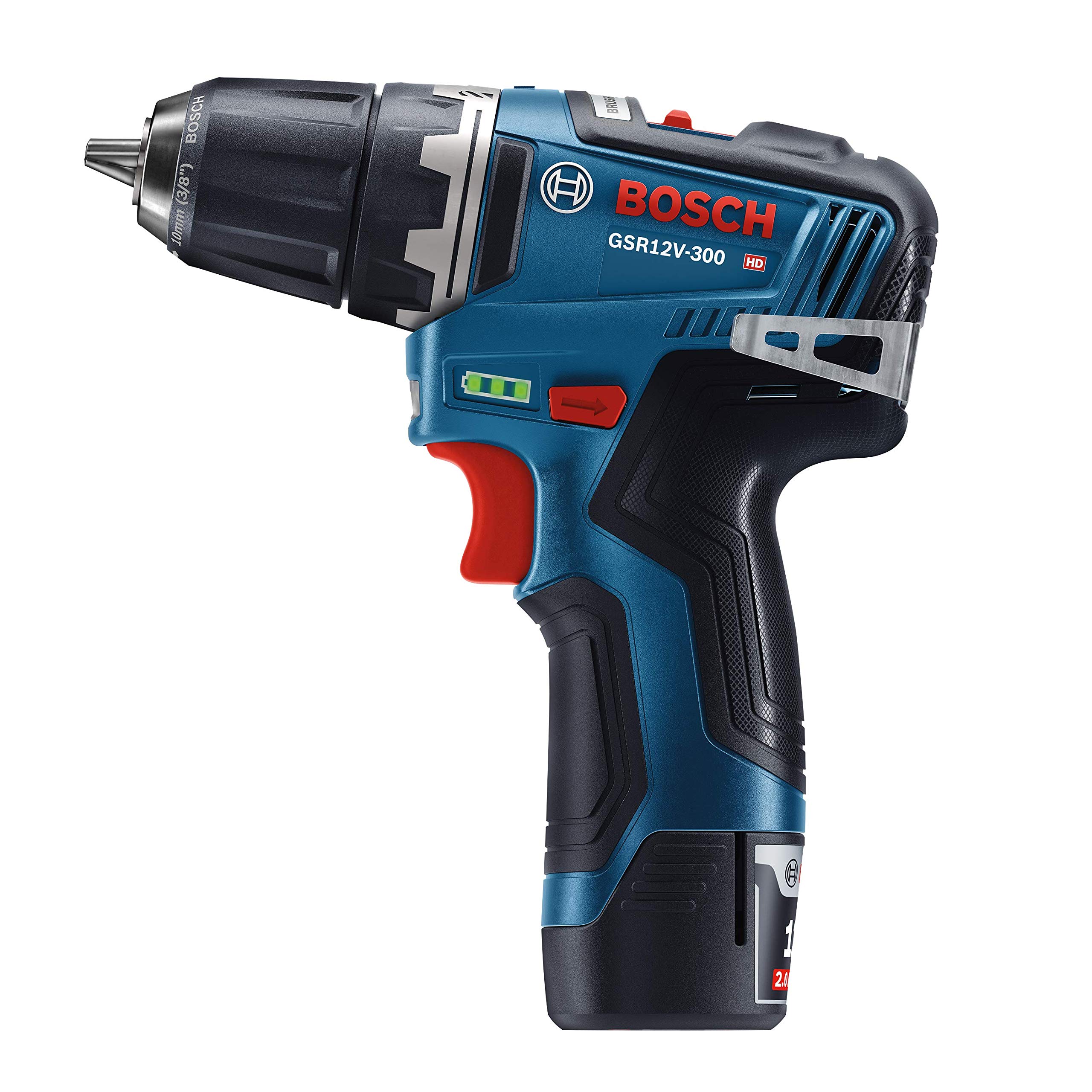 BOSCH GSR12V-300B22 12V Max EC Brushless 3/8 Inch Cordless Drill Driver Kit with 2 Batteries - Perfect for DIY Projects, Home Repairs, and Professional Construction Work