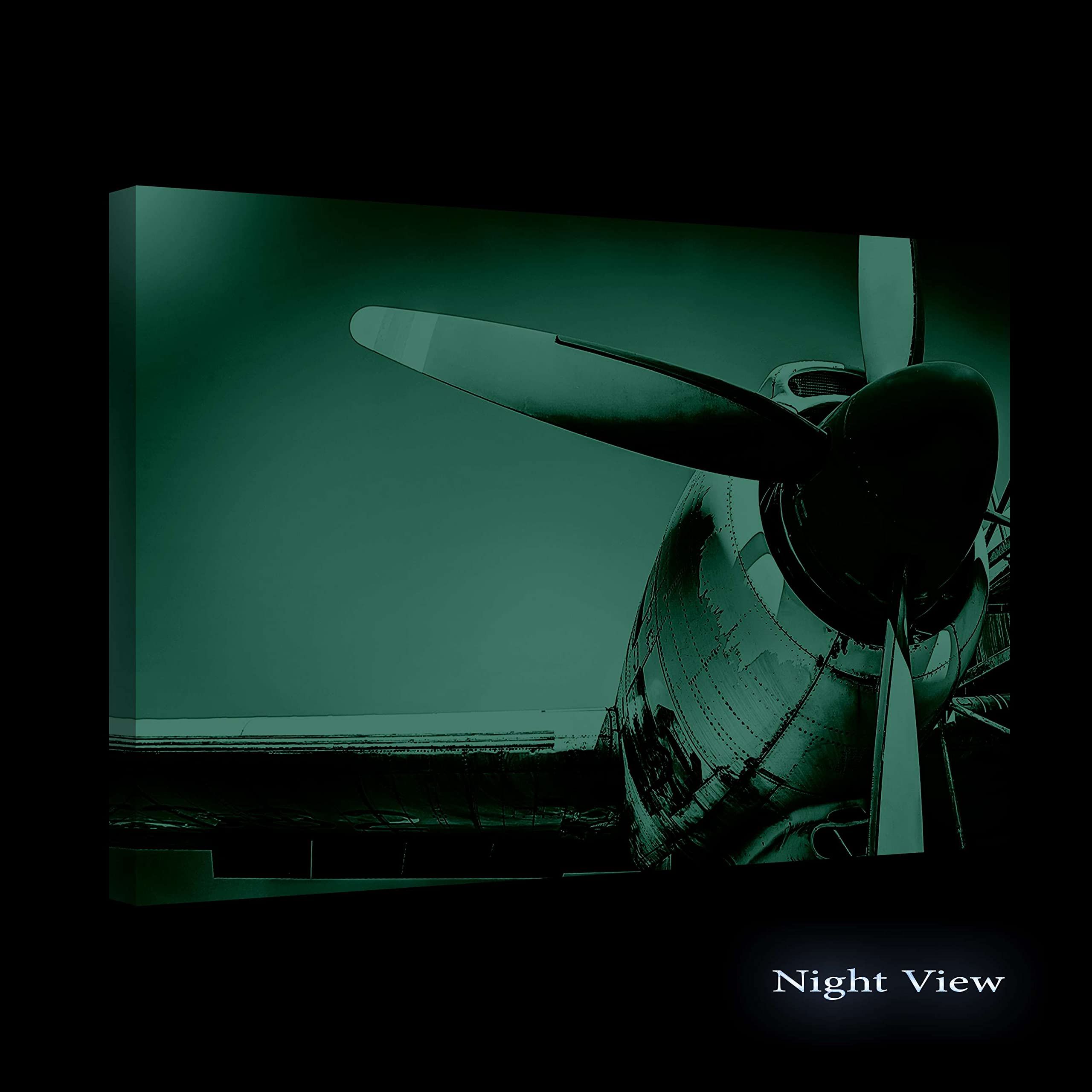Startonight Luminous Golden Plane with Red Propeller Canvas Wall Art - 32x48 Inch Framed Modern Painting for Living Room, Bedroom & Office Decor - Contemporary Home Wall Artwork for Aviation Enthusiasts & Interior Design