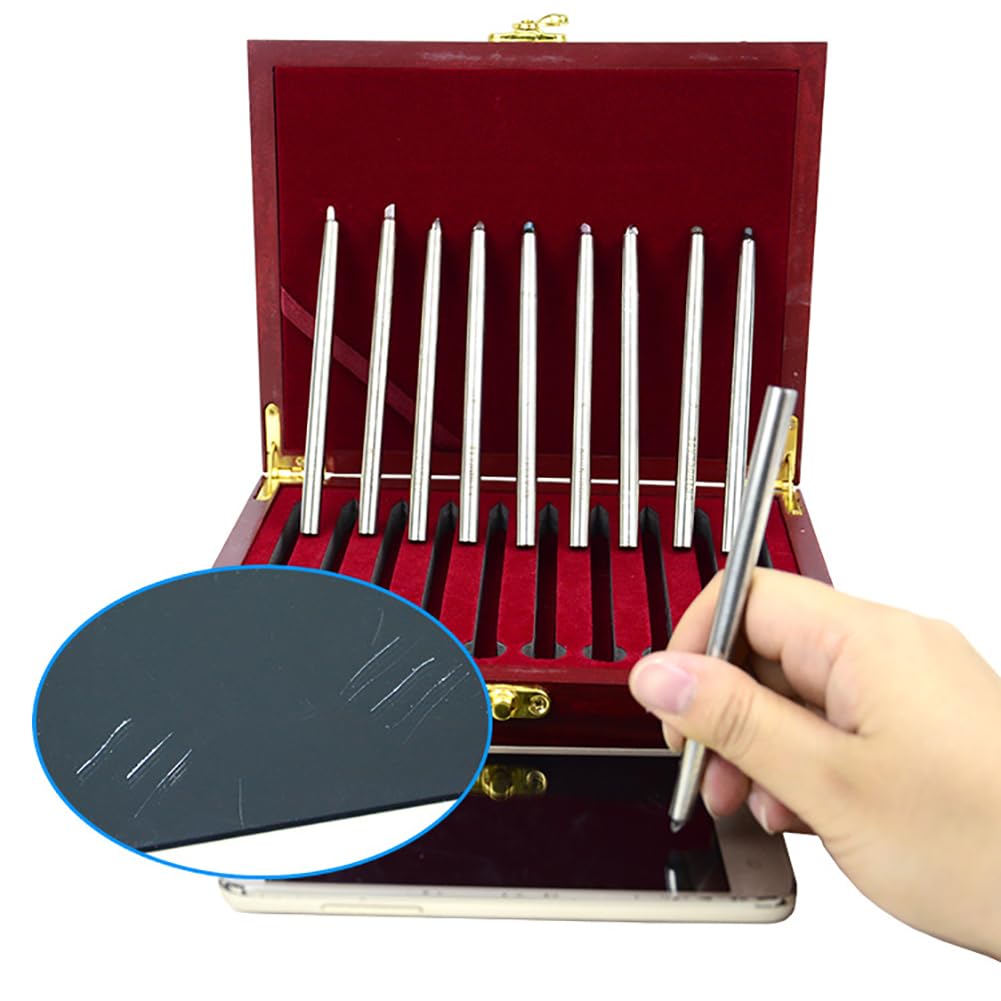 Mohs Hardness Test Kit - 10 Pack Scratch Tester Pens (1-10 Scale) with Storage Box - Gemstone & Mineral Identification Tool for Jewelry Making, Geology Field Work & Industrial Quality Control