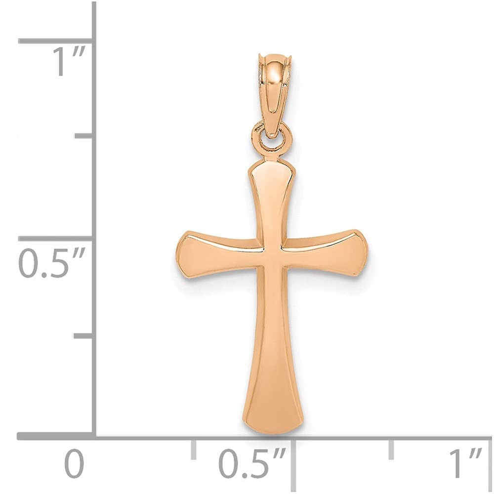 10K Rose Gold Beveled Cross Charm - Polished Round Tips, 24.5x12mm - Perfect for Necklaces, Bracelets & Gifts - FJC Finejewelers
