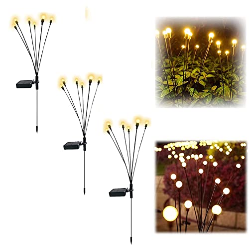 Solar Powered Firefly Lights Outdoor Waterproof - 3 Pack Warm White Solar Starburst Swaying Garden Lights for Patio, Yard, Pathway Decoration - Weatherproof Solar String Lights for Romantic Ambiance & Landscape Lighting