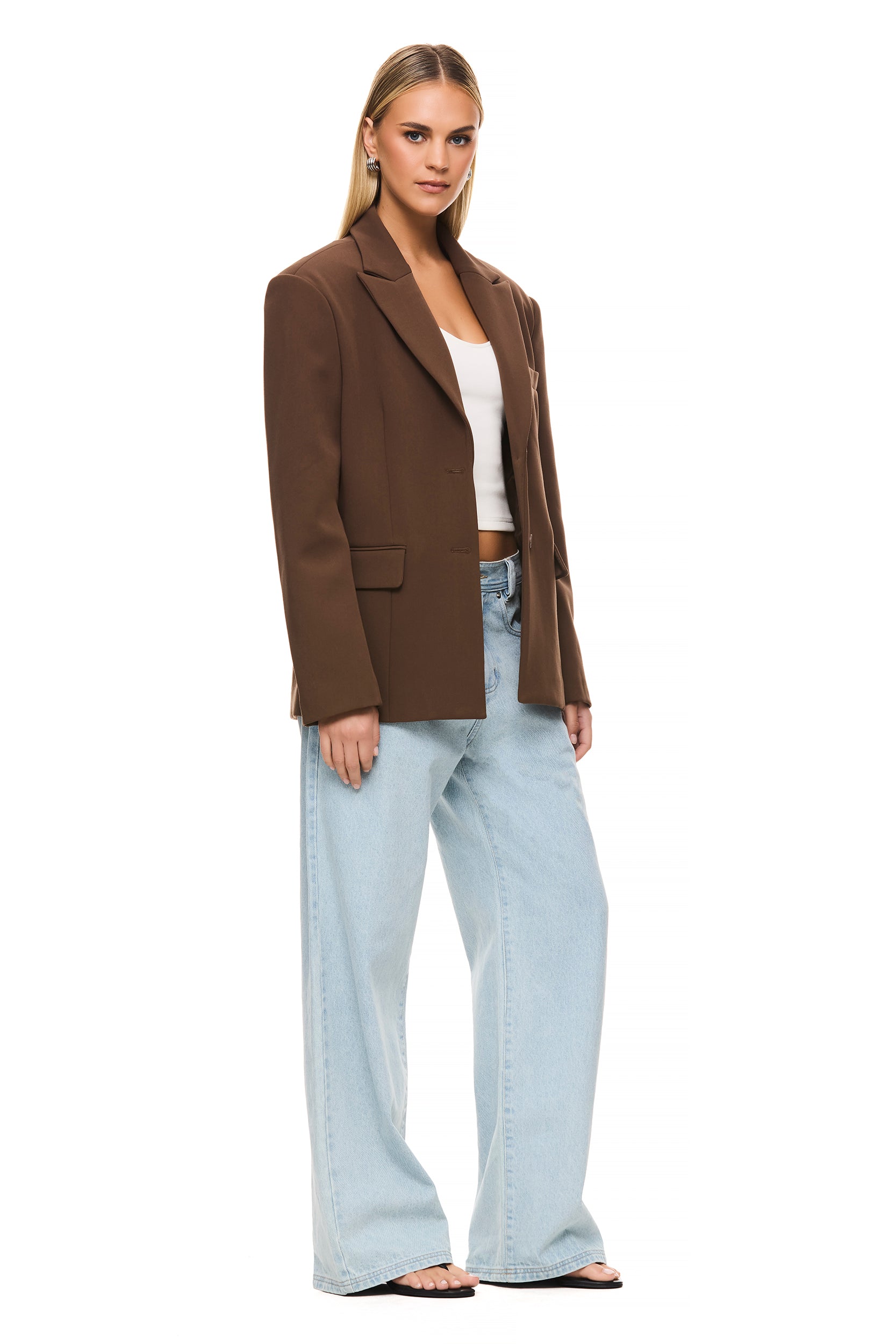Isla Brown Blazer for Women - Elegant Single-Breasted Office Jacket, Perfect for Business Meetings, Workwear & Professional Outfits