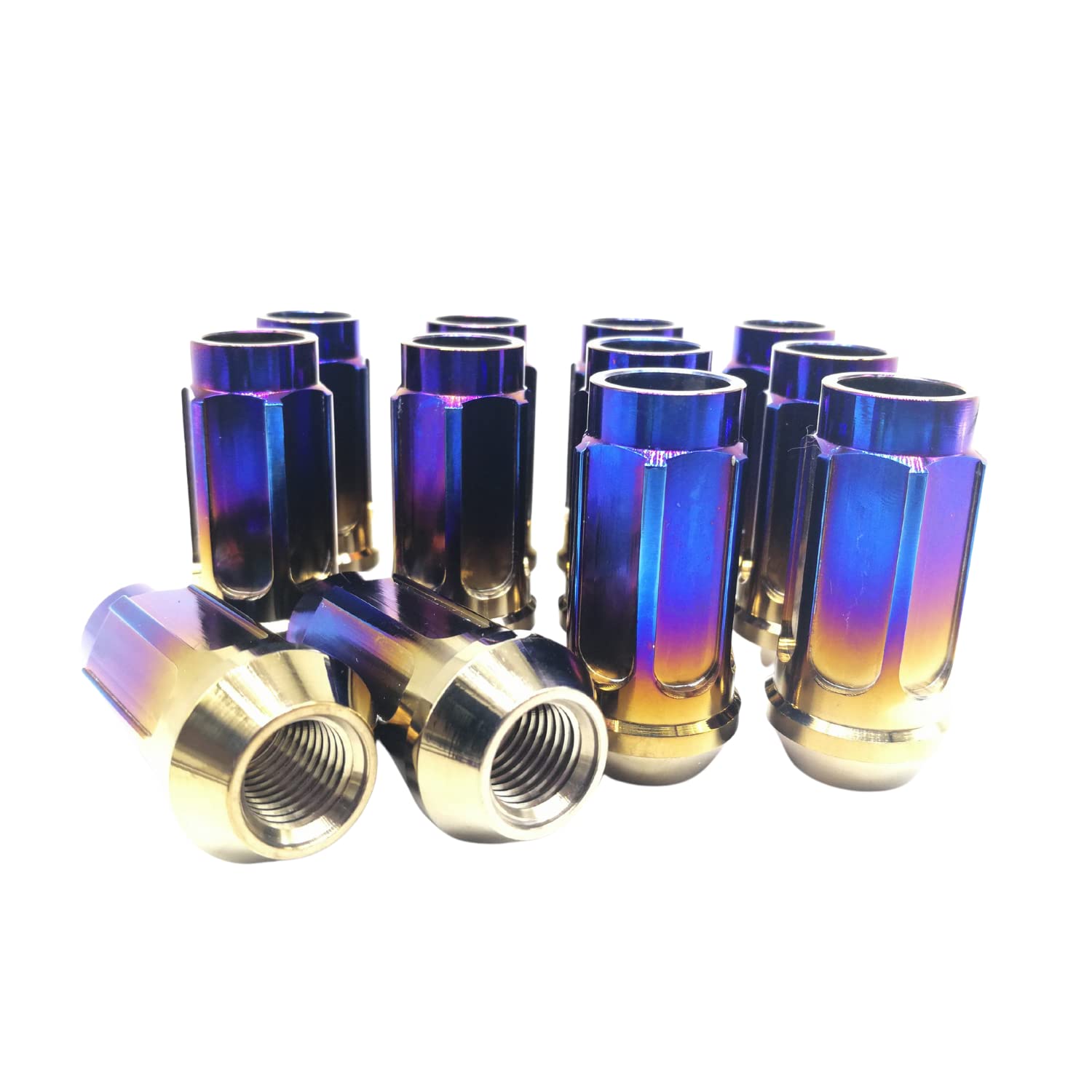 RISON 20 PCS Titanium Locking Lug Nuts M12x1.5x45mm - Open End Anti-Theft Wheel Nuts for Car Racing, Ultra Lightweight & Durable Burnt Blue Finish - Perfect for Track Days, Performance Upgrades & Custom Car Builds (M12x1.5x45mm, Burnt Blue)
