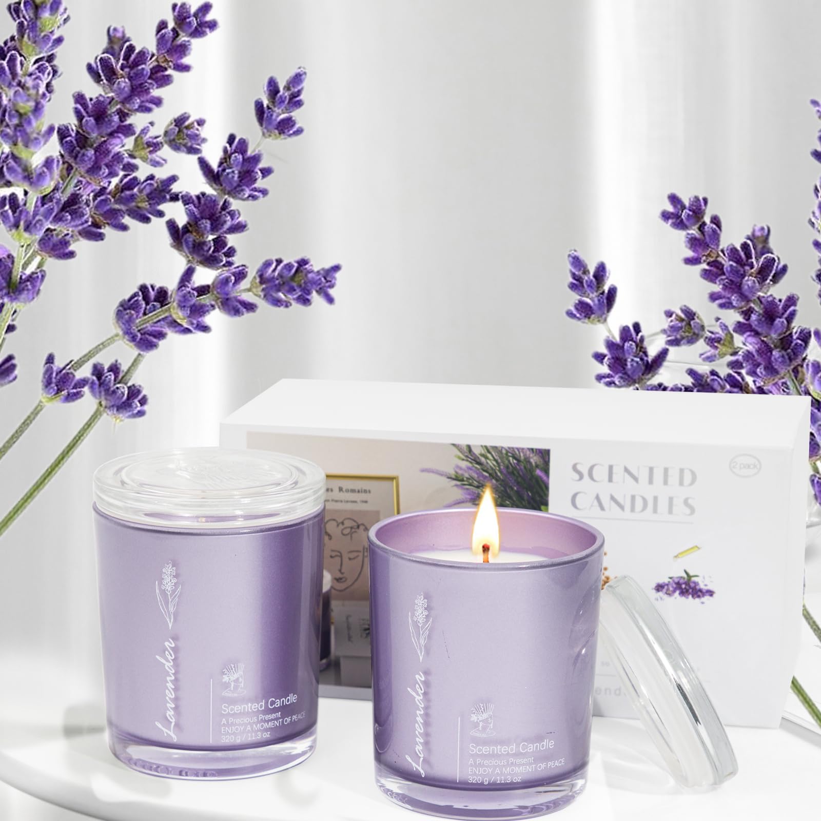 Lavender Scented Candles - 2 Pack 23oz Large Jar Aromatherapy Candles for Home, Highly Fragranced Relaxing Candles Set, Perfect Gift for Women & Mom - Luxury Healing Candles for Bedroom, Bath & Meditation