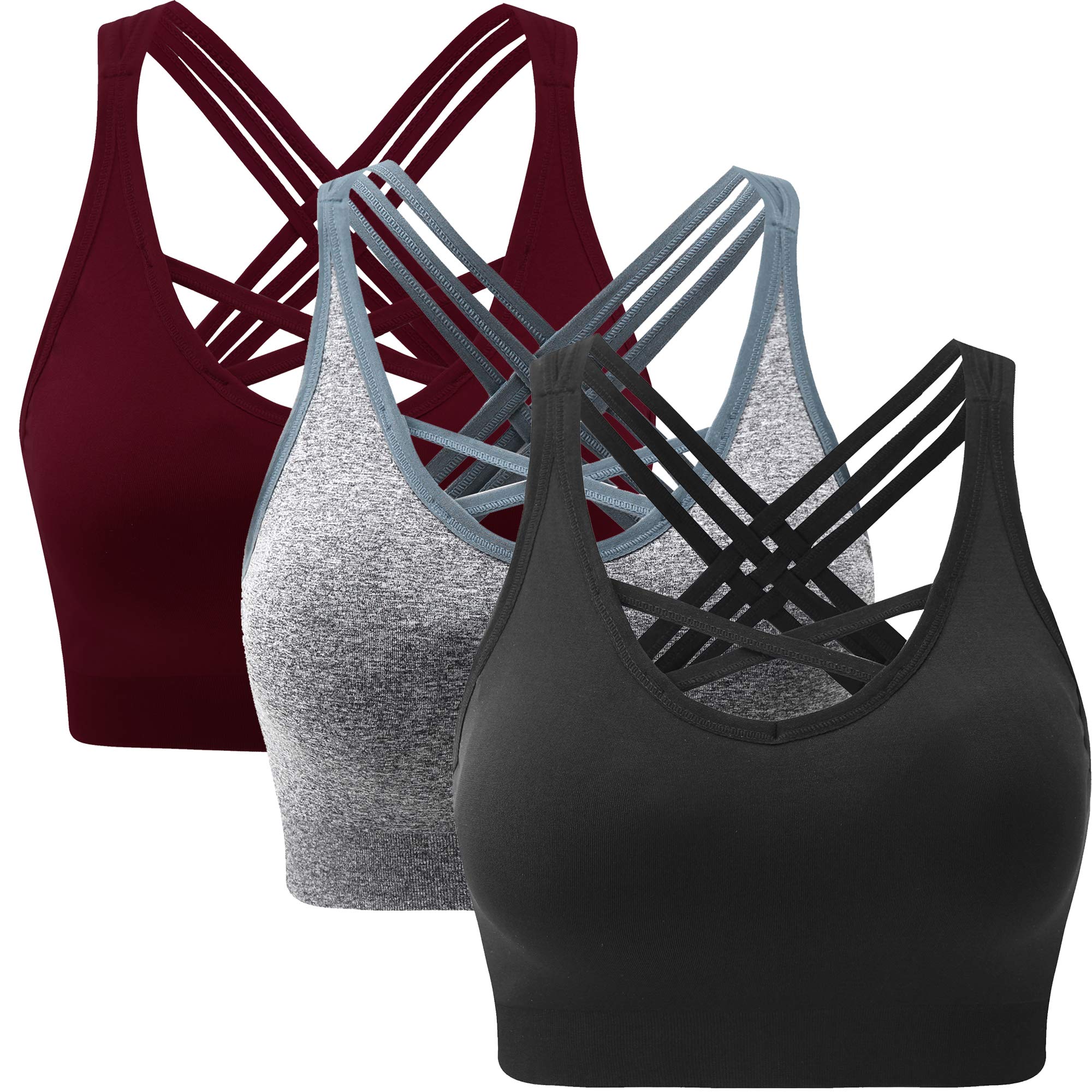 ANGOOL Women's Strappy Sports Bras - Medium Support Wirefree Yoga Bra for Running, Gym & Activewear - Comfortable Workout Top for Fitness & Yoga