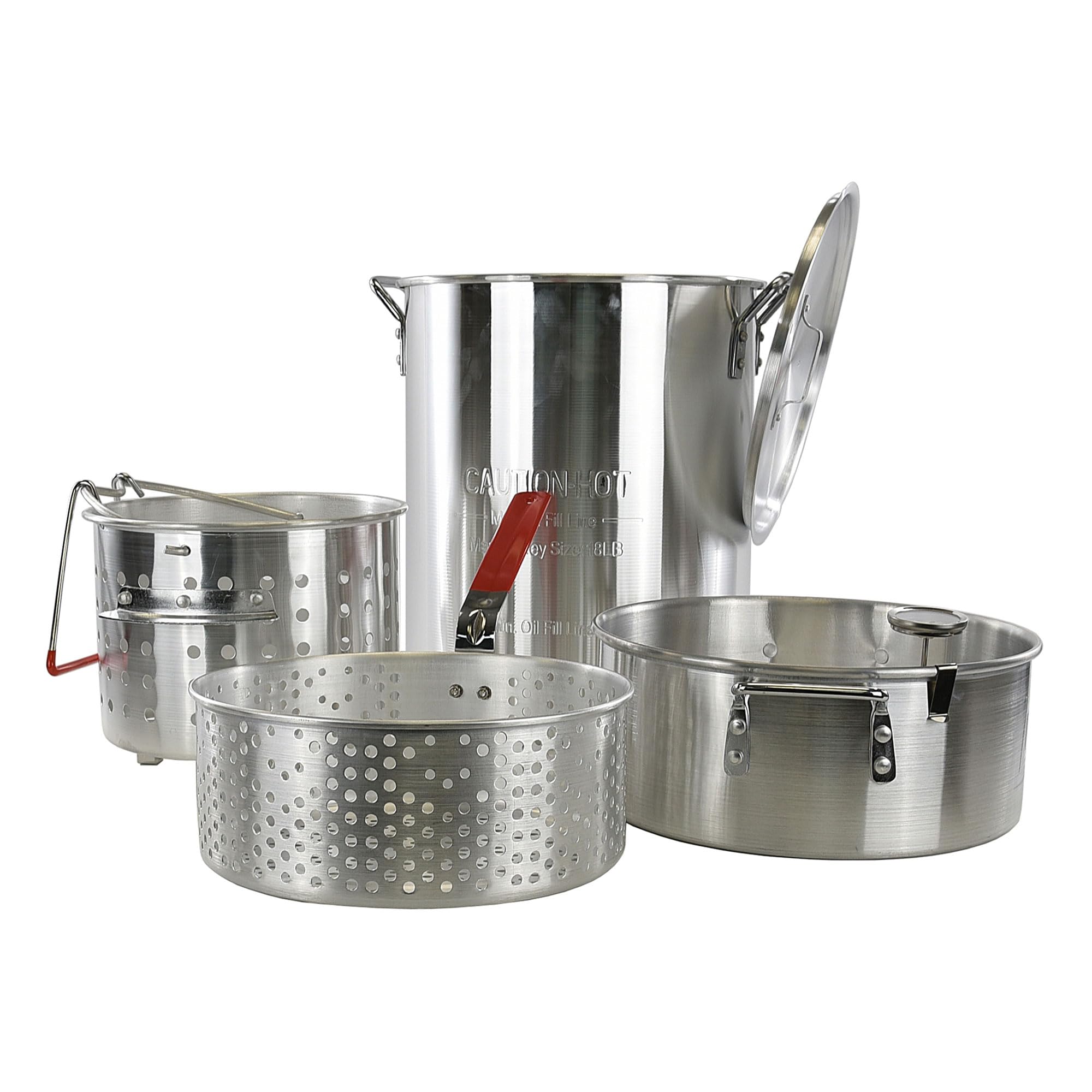 LoCo Cookers 30 Qt Deep Fryer Basket Pot Kit - Aluminum Circular Cooking Pot for Frying, Silver - Perfect for Home Kitchens, Restaurants & Outdoor Cooking