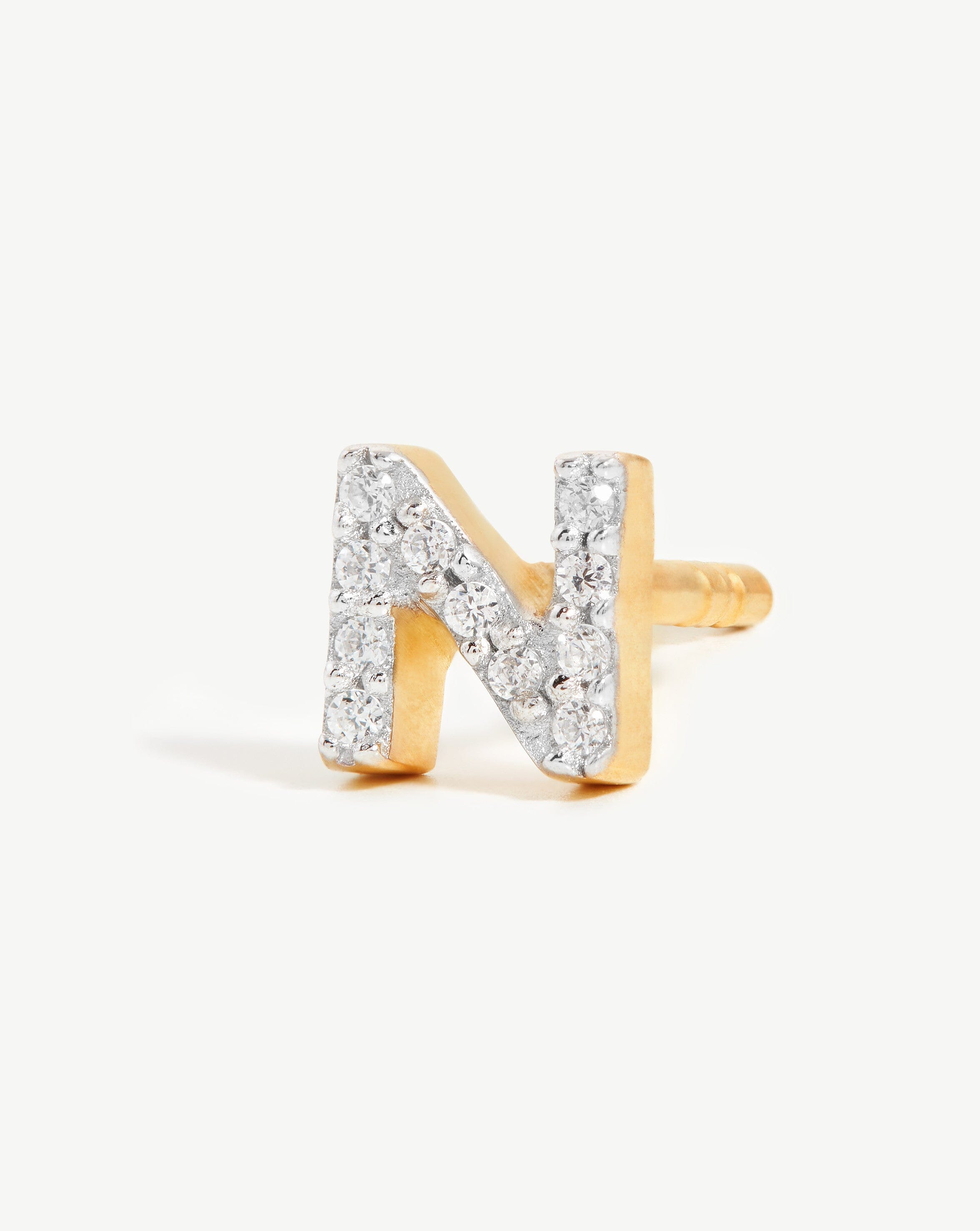 Pave Initial Single Stud Earring - Personalized 18k Gold Vermeil & Cubic Zirconia Monogram Jewelry - Perfect for Gifts, Birthdays, and Everyday Elegance