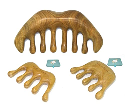 Premium Handmade Sandalwood Scalp Massage Comb - Natural Green Wide Tooth Wooden Hair Comb with Hump & Octopus Design for Relaxation & Hair Care | Perfect for Stress Relief, Scalp Stimulation & Gentle Detangling at Home or Travel