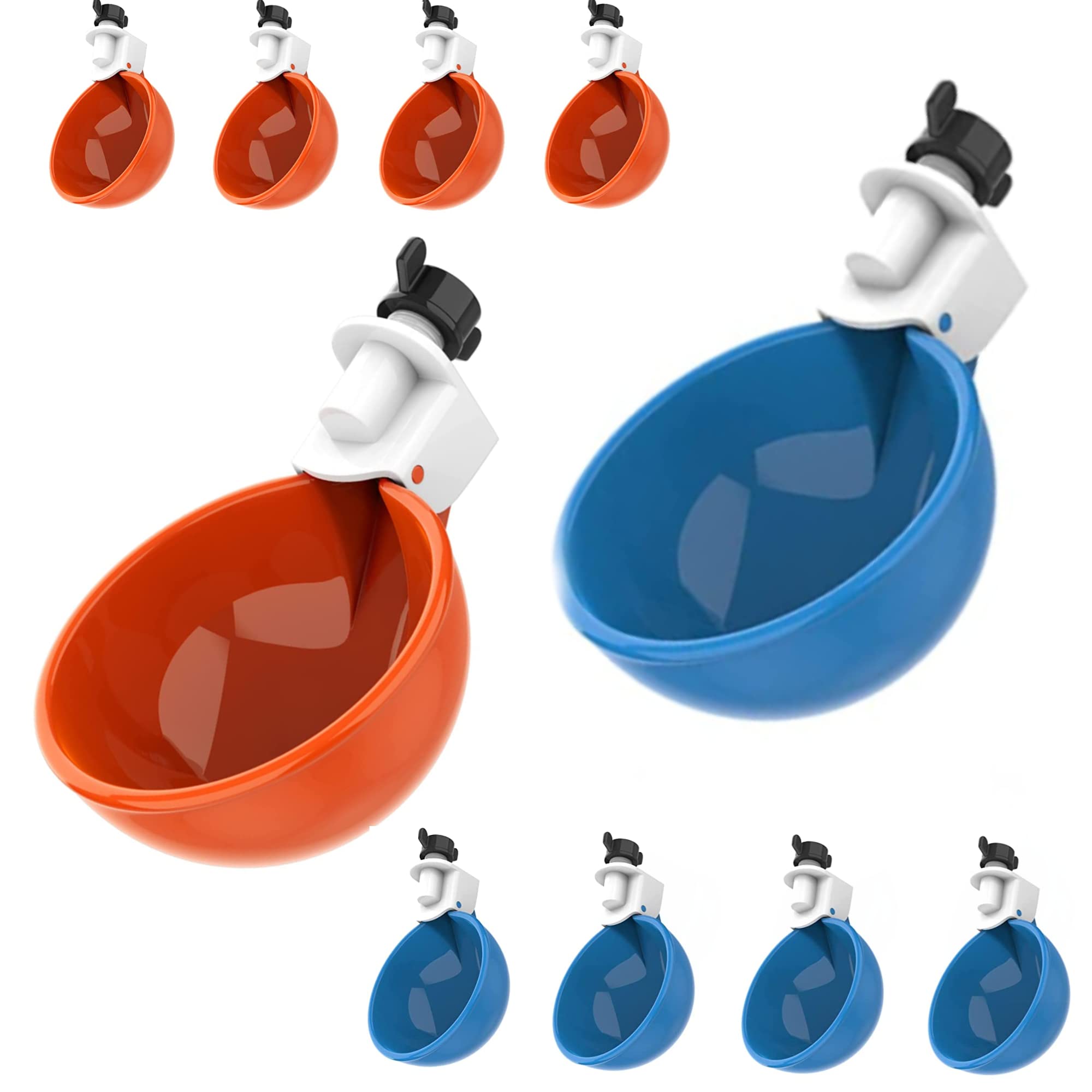 Lil'Clucker Chicken Waterer Cups 10 Pack - 5 Orange & 5 Blue Poultry Drinking Cups for Chickens, Ducks, and Birds - Perfect for Coops, Farms, and Backyard Poultry Care