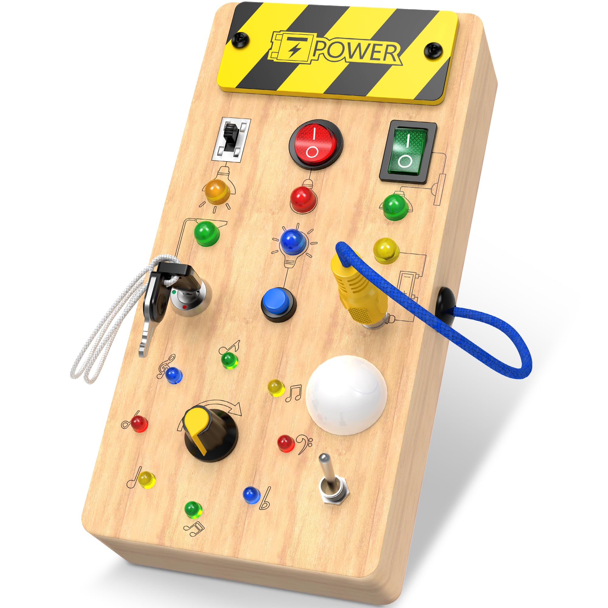Montessori Busy Board - Wooden Sensory Toy with Light Switch for Toddlers 1-4 Years - Perfect for Travel & Learning