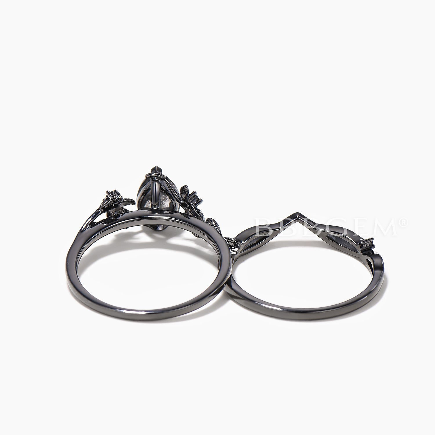 Pear Cut Salt and Pepper Diamond Engagement Ring - Natural Spinel Bridal Wedding Set for Nature-Inspired Proposal & Anniversary Gift
