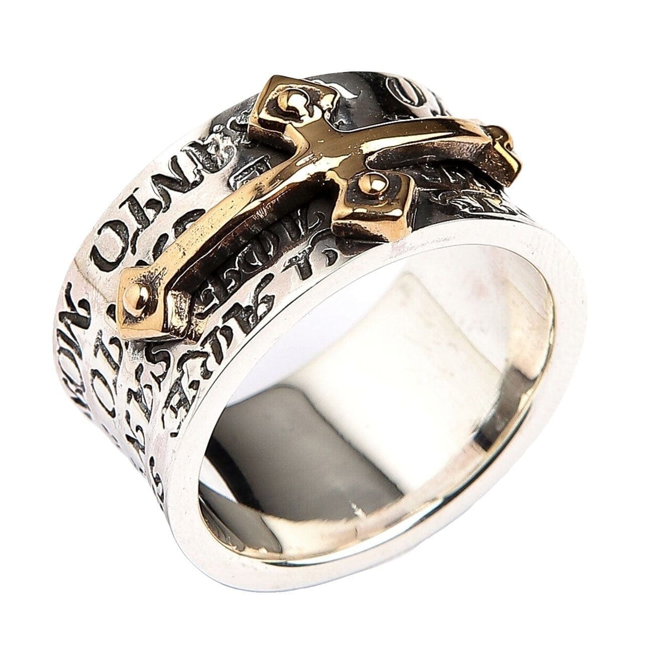 Stylish Gold Cross Sterling Silver Rocker Ring for Women & Men - Gothic Jewelry for Everyday Wear, Parties & Gifts