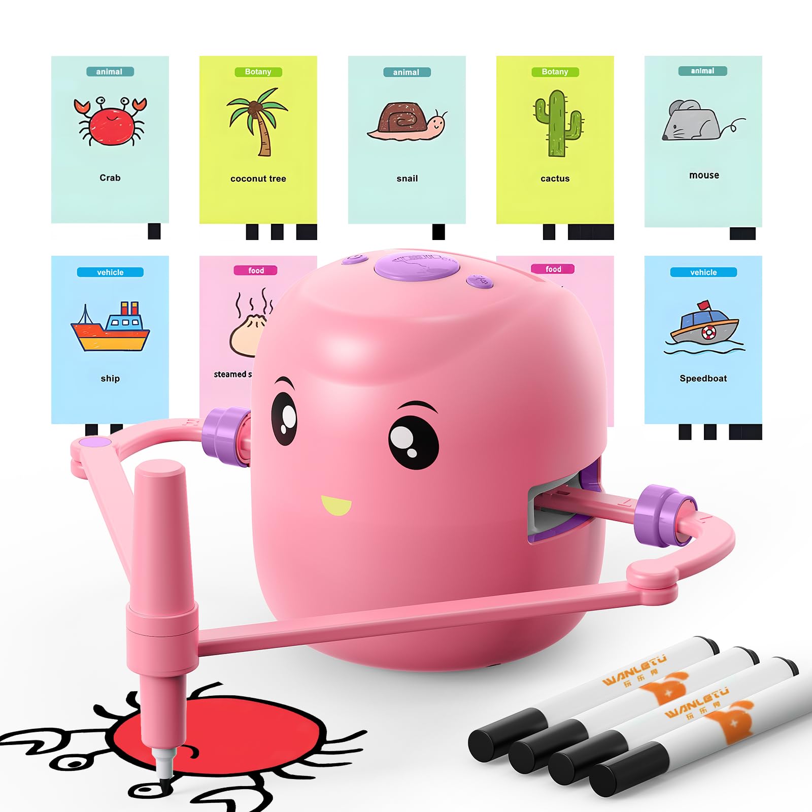 Interactive Educational Drawing Robot for Kids Ages 5+ | Montessori Learning Toy with 100 Word Cards & Voice Interaction | STEM Gift for Boys & Girls | Perfect for Homeschooling, Classroom & Birthday Gifts (Pink)