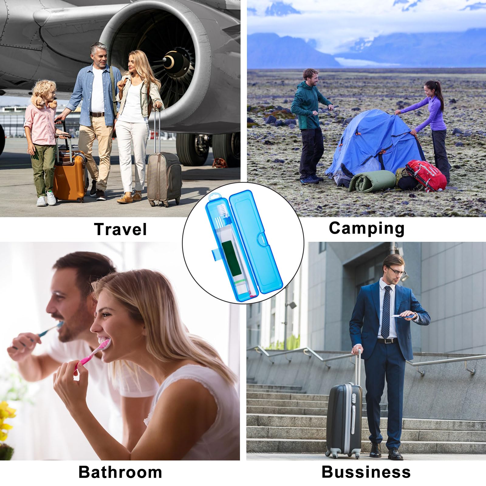 Yeeco 2 Pack Transparent Dark Blue Travel Toothbrush Case - Plastic Toothbrush Holder, Portable Travel Size (7.87 x 1.85 x 1.18 inches) for Camping, Gym, Business Trips & Vacation