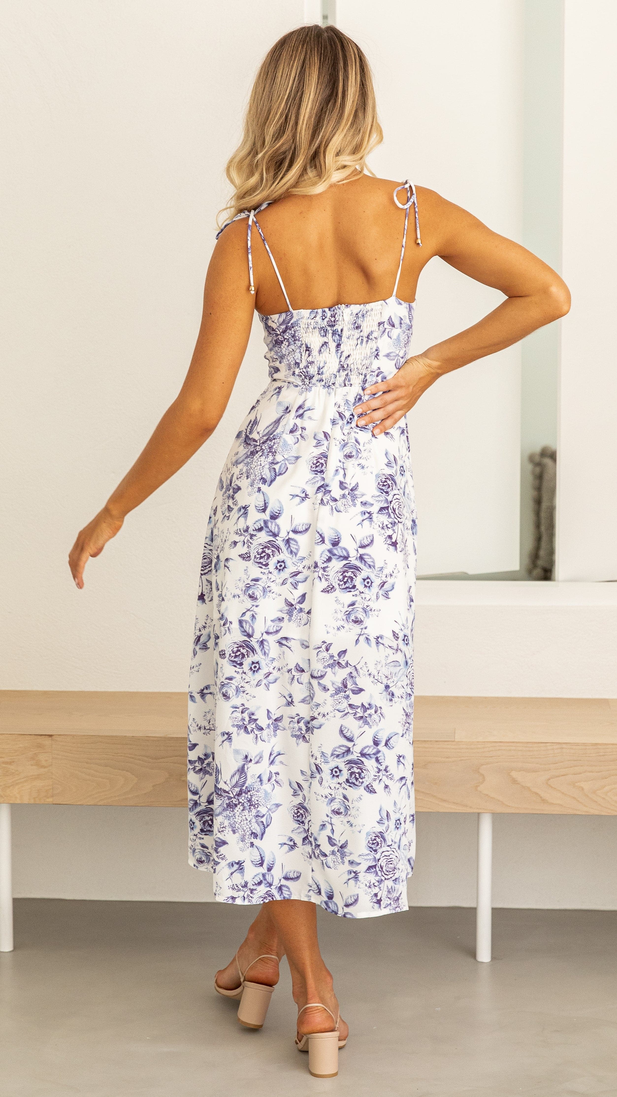 Laury Midi Dress - Blue Floral Print Summer Dress for Women | Casual & Party Wear | Perfect for Beach, Vacation & Date Nights