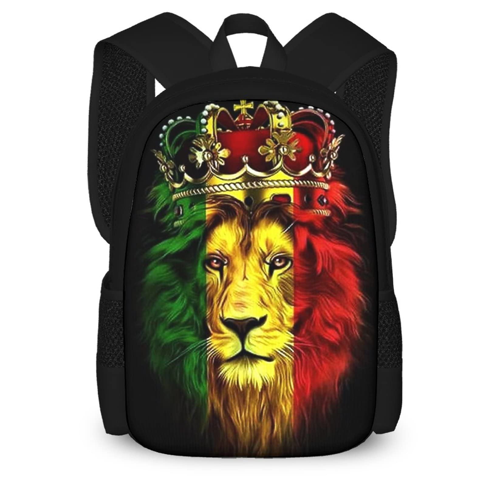 AMRANDOM Reggae Rasta Lion Flag Backpack - Large Capacity Travel Hiking Bag, Daypack for School, College, Climbing & Casual Use | Durable Shoulder Bag with King Crown Art Design for Boys & Girls | Perfect for Back to School Gifts, Outdoor Adventures & Daily Commute
