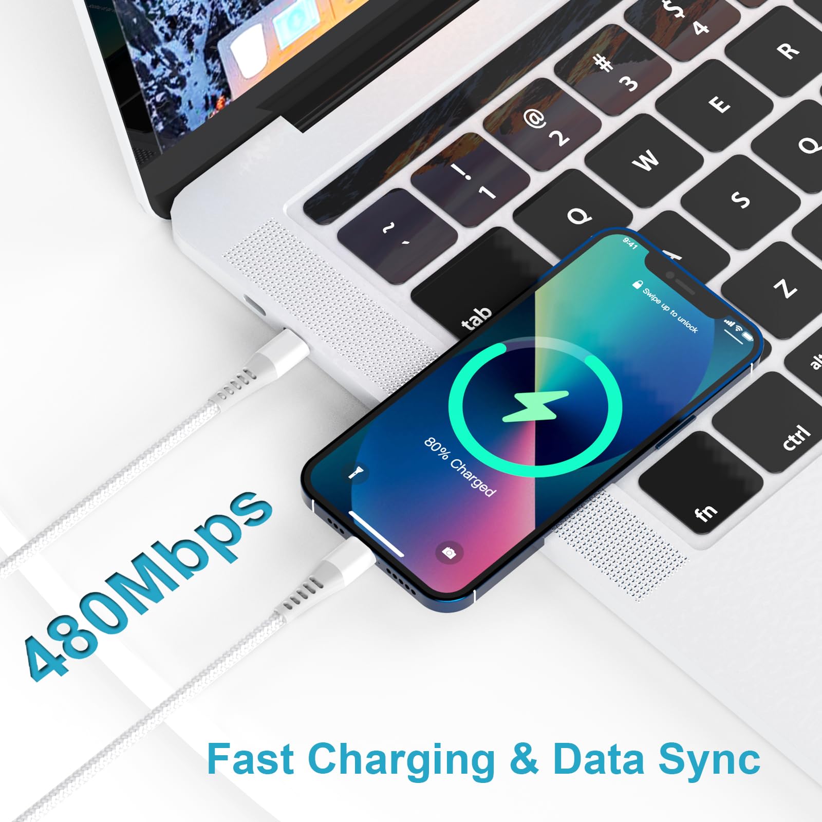 2-Pack MFi Certified USB C to Lightning Cable 2M Fast Charging Nylon Braided Cable for iPhone 14 Pro Max 13 12 11 XS 8 SE - Perfect for Home, Office, Car & Travel Charging