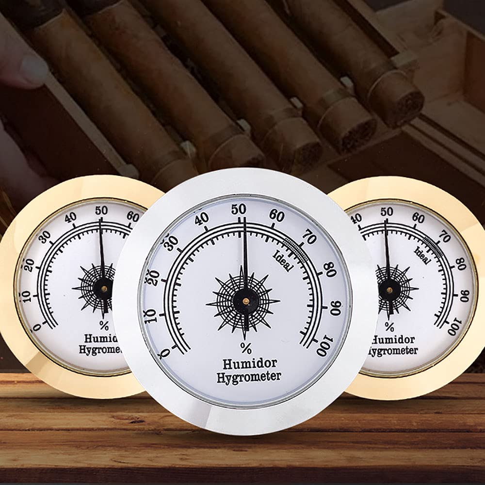 49mm Round Alloy Analog Hygrometer - Accurate Humidity Gauge for Humidors, Guitar Cases, Violin Cases & Cigar Boxes (Silver) | Perfect for Maintaining Optimal Moisture Levels in Musical Instruments & Tobacco Storage