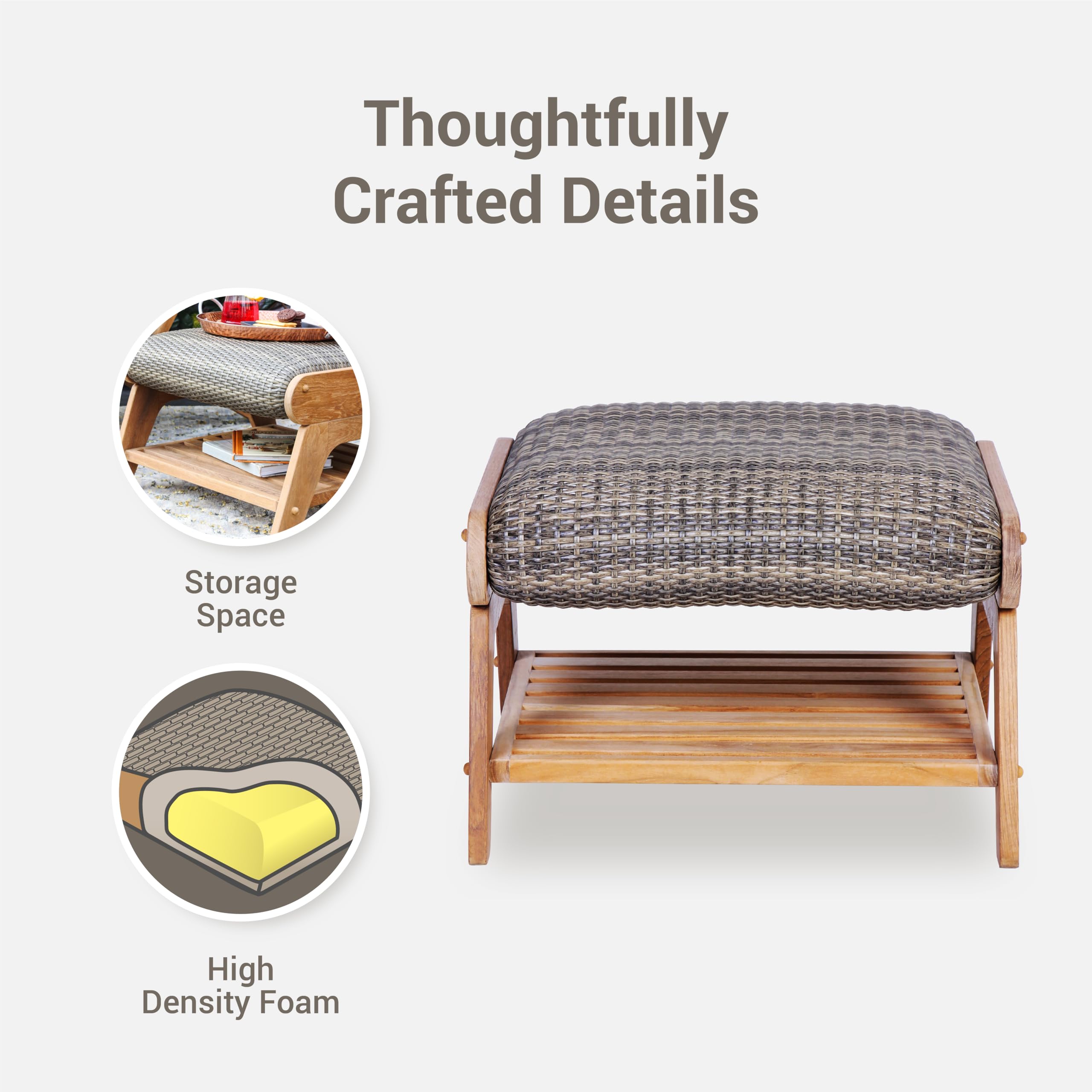 Cambridge Casual Auburn Upholstered Outdoor Ottoman - Water-Resistant Patio Footrest, Perfect for Garden, Deck, Poolside & Porch Relaxation