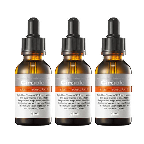 Ciracle Vitamin C 20 Serum 30ml (3-Pack) - Brightening & Anti-Aging Facial Treatment for Glowing Skin | Day & Night Skincare Routine