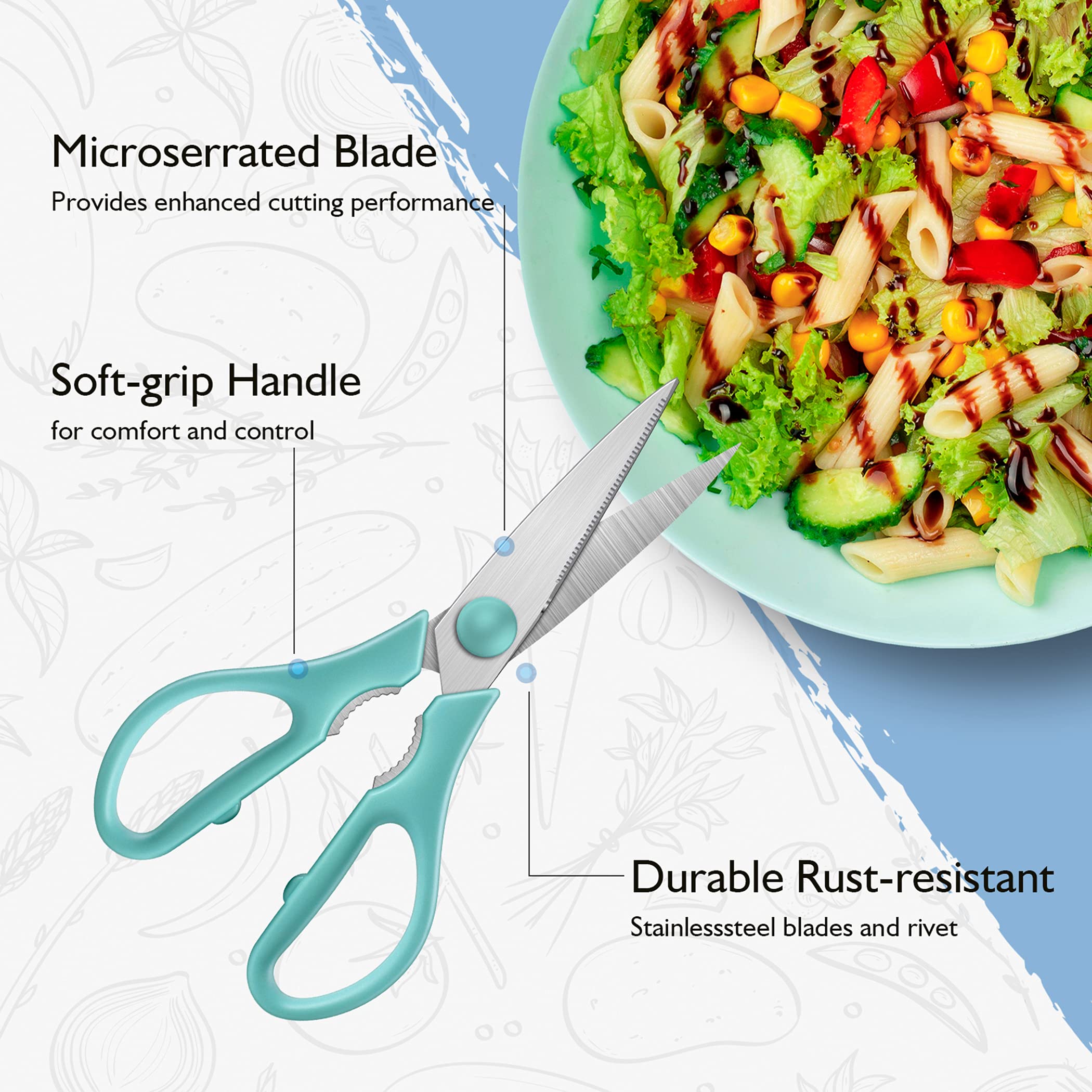 RKQOA Heavy Duty Kitchen Shears - Stainless Steel Sharp Cooking Scissors for Turkey, Poultry, Chicken & Meat - Dishwasher Safe Utility Shears - Perfect for Food Prep, Cutting Herbs & Kitchen Essentials