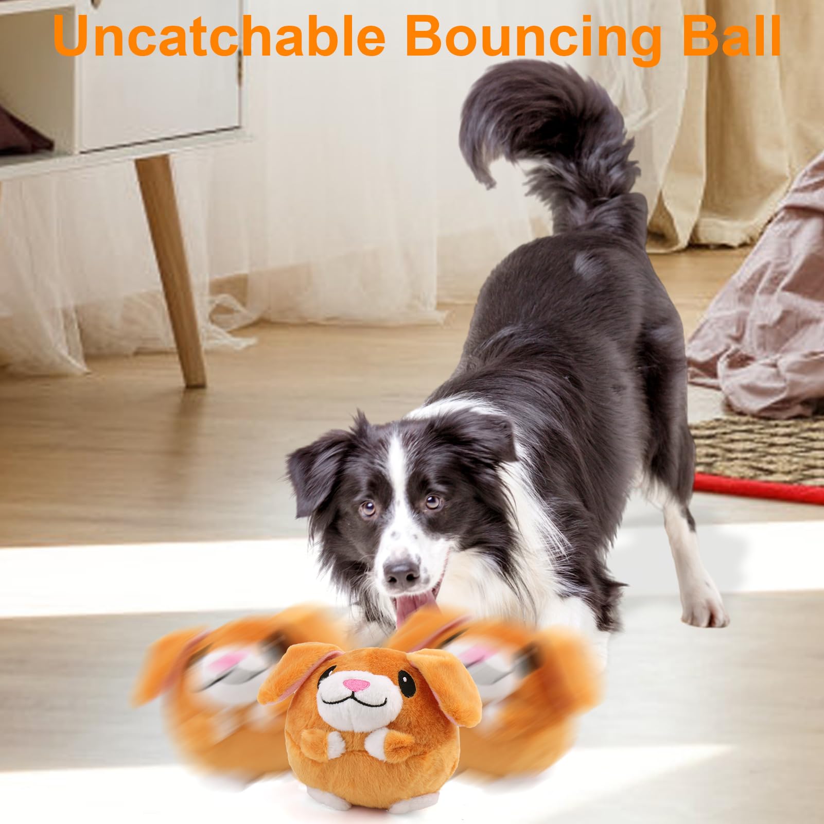 Interactive Dog Toys for Small Medium Large Dogs - Squeaky Moving Ball with Chewable Plush Cover & Music, Active Pet Plush Toy for Chasing & Playtime (Little Dog Pattern) - Perfect for Indoor Exercise, Training & Boredom Relief