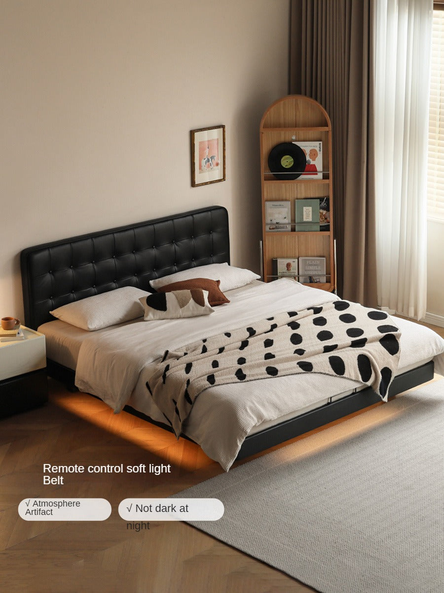 Premium Black Leather Suspension Bed - Luxurious & Durable for Bedroom, Guest Room, or Dorm - Enhances Comfort & Style