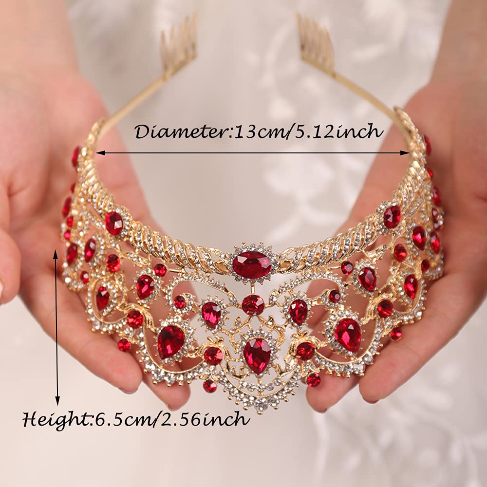 Sparkling Rhinestone Wedding Tiara with Red Gemstones - Elegant Queen Crown Headpiece with Comb for Brides, Pageants & Birthday Parties | Perfect for Women's Special Occasions & Princess-Themed Events