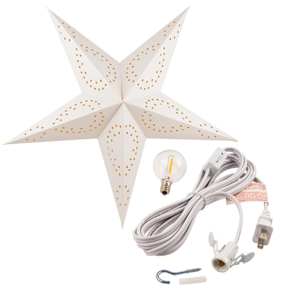26 White Dot Cut Out Star Lantern with 15 FT Electrical Cord - Decorative LED String Lights for Bedroom, Party, Wedding & Outdoor Decor