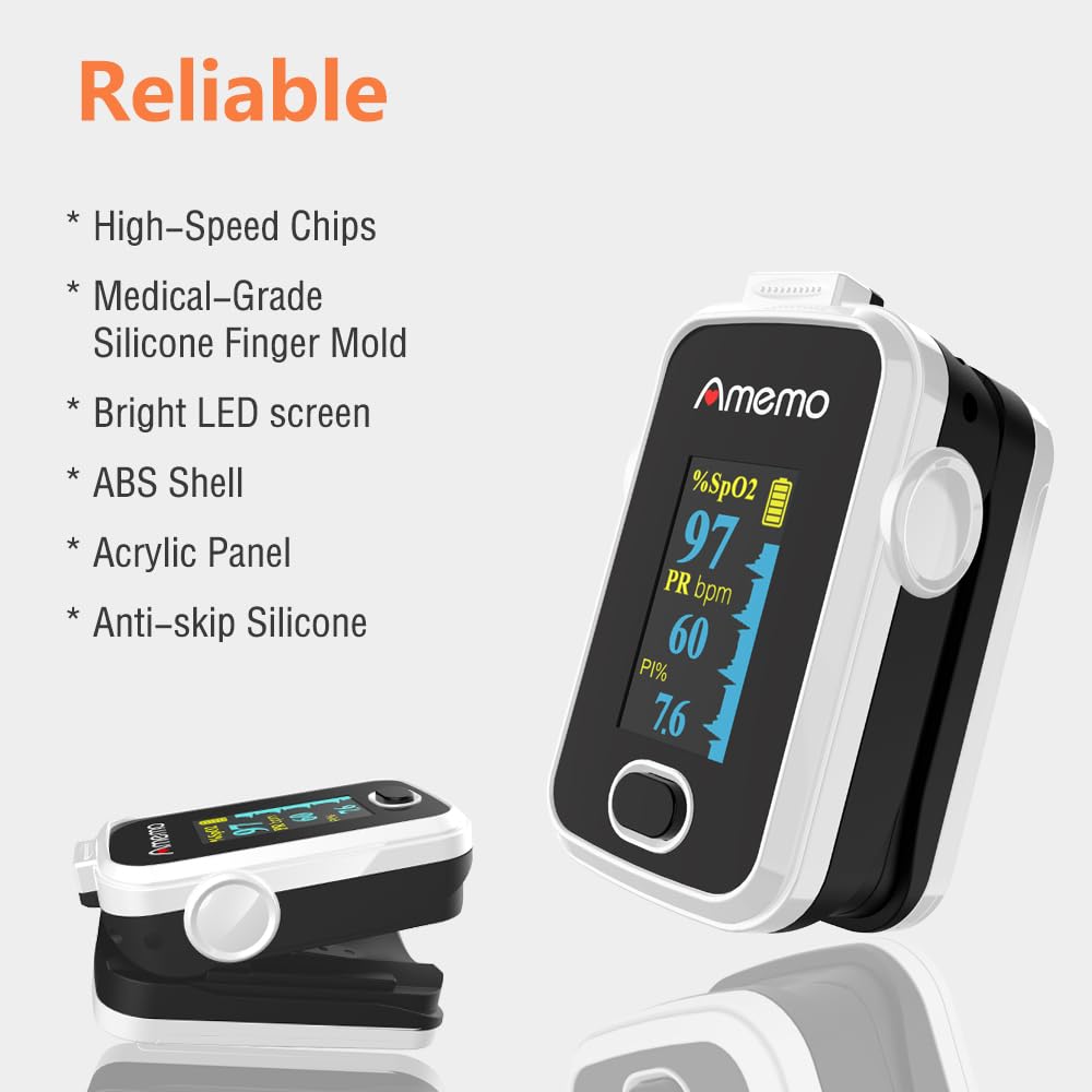 Pulse Oximeter with OLED Display - Fingertip Blood Oxygen Saturation Monitor (SpO2) - Includes Carrying Case & Silicone Cover - Perfect for Home Use, Travel, and Fitness Tracking