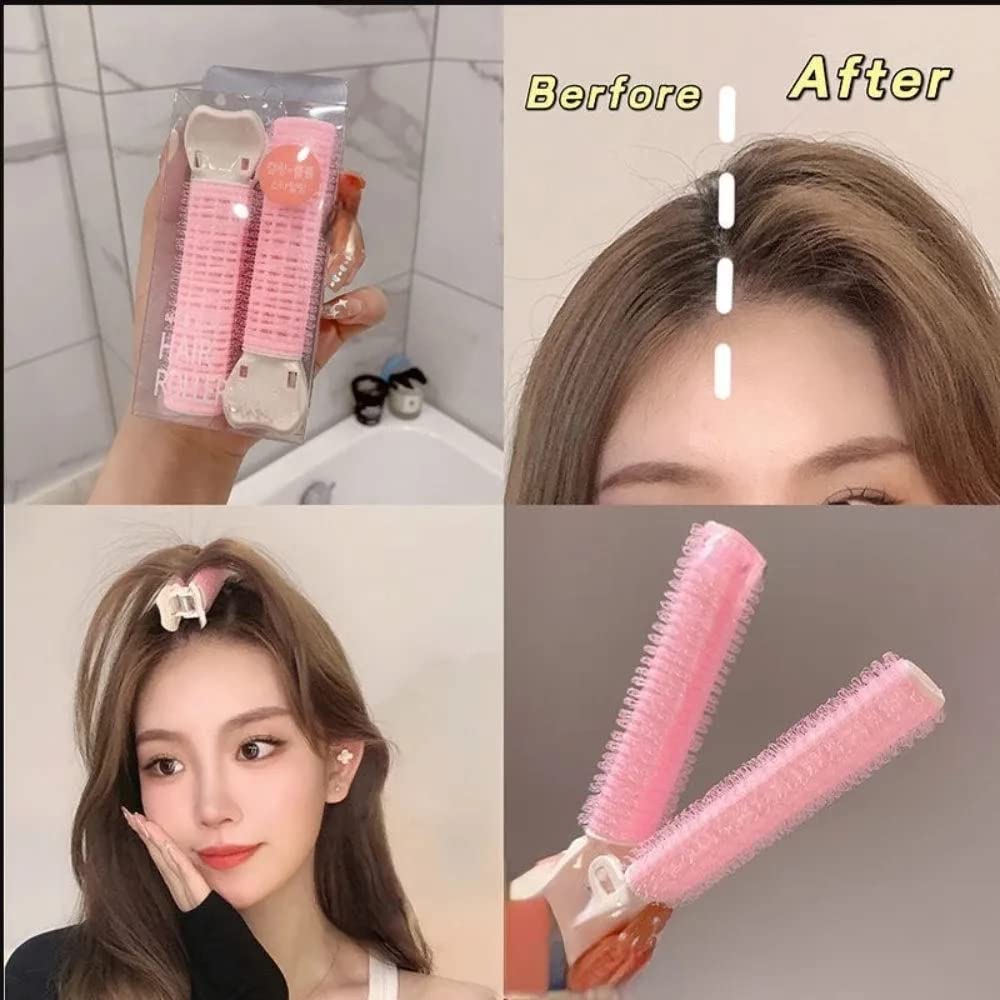 2 Pcs Heatless Hair Rollers with 2 Pcs Crystal Crocodile Clips - Volumizing Root Curlers for Women - DIY Hair Styling Tools for Long & Short Hair - Perfect for Home, Salon, and Party Hairstyles