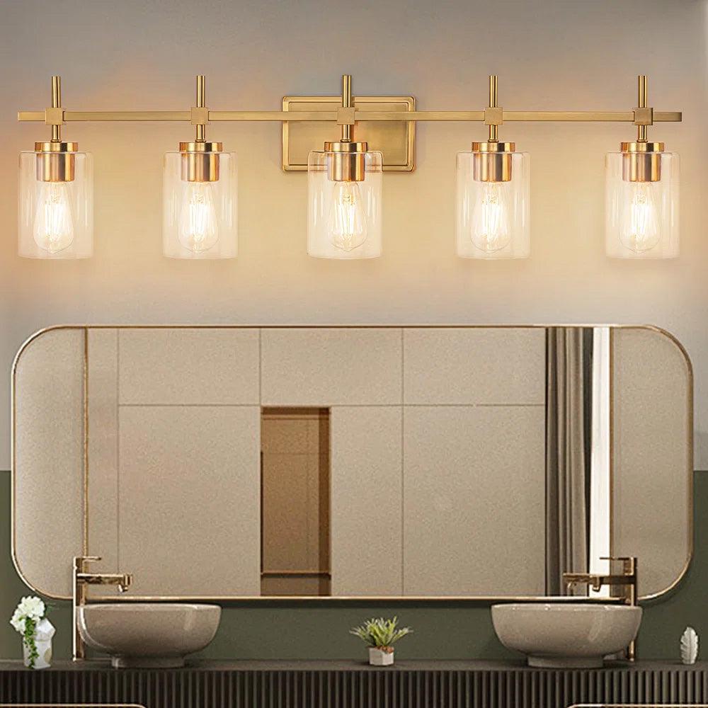 Jasper Modern Clear Glass 5-Light Bathroom Vanity Light Fixture - Perfect for Bathroom, Powder Room, and Dressing Area Lighting