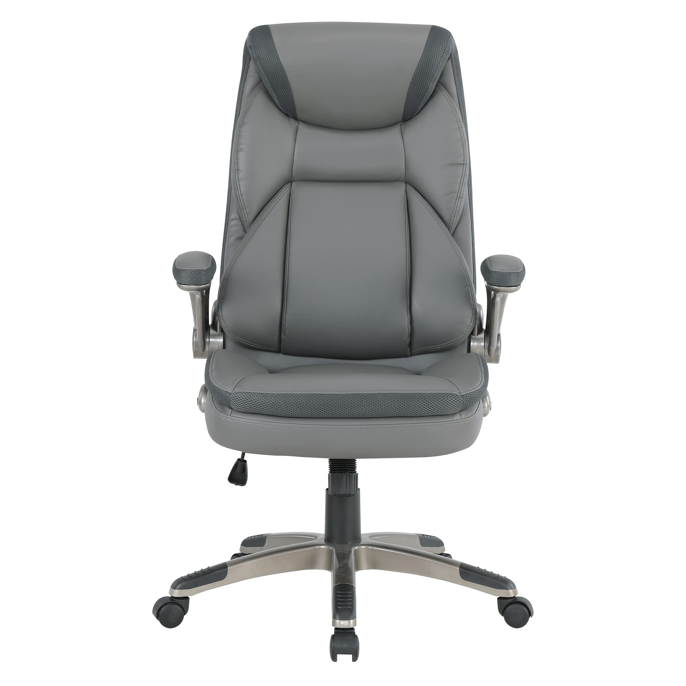 Office Star ECH Series Executive Bonded Leather Office Chair with Lumbar Support & Adjustable Arms - Charcoal with Titanium Base - Ergonomic Desk Chair for Home Office & Workspace