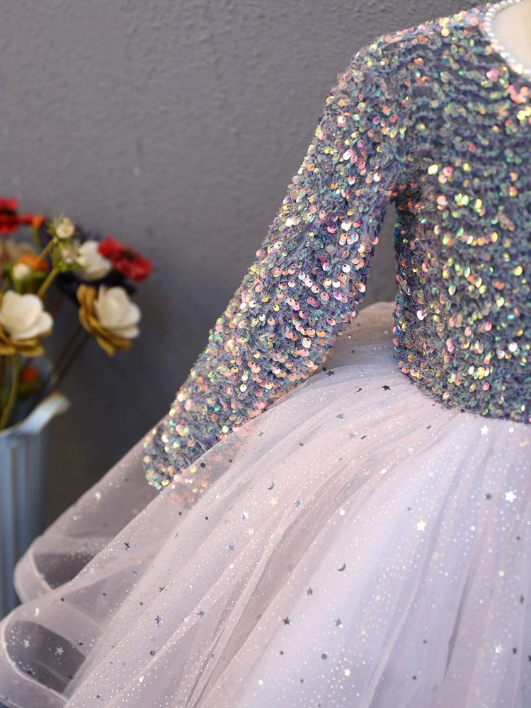 Lilac A-Line Round Neck Tea-Length Tulle Flower Girl Dress for Weddings & Special Occasions