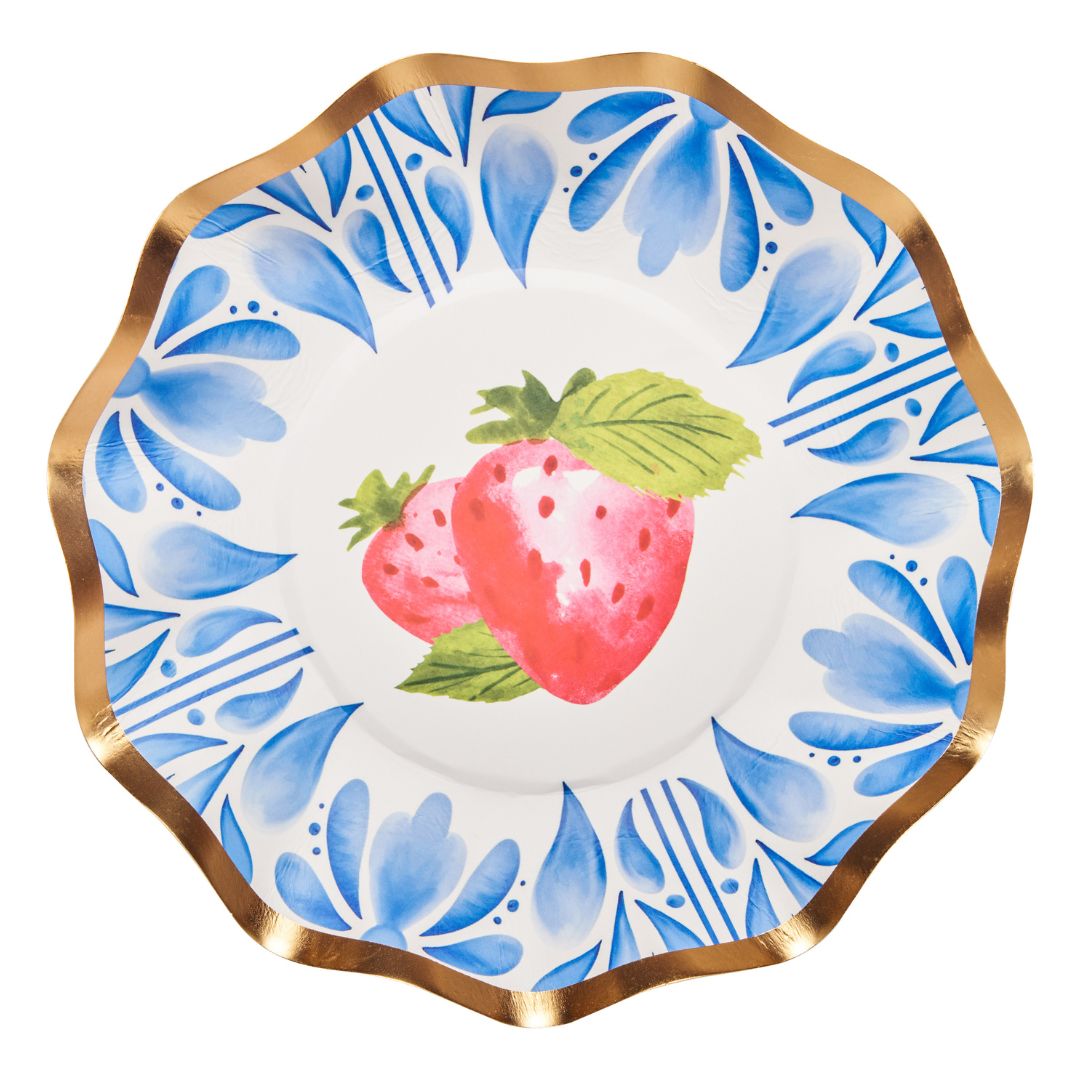 Blue Strawberry Wavy Appetizer & Dessert Bowls - Set of 8 | Perfect for Party Snacks, Ice Cream, Fruit Salads & Home Decor