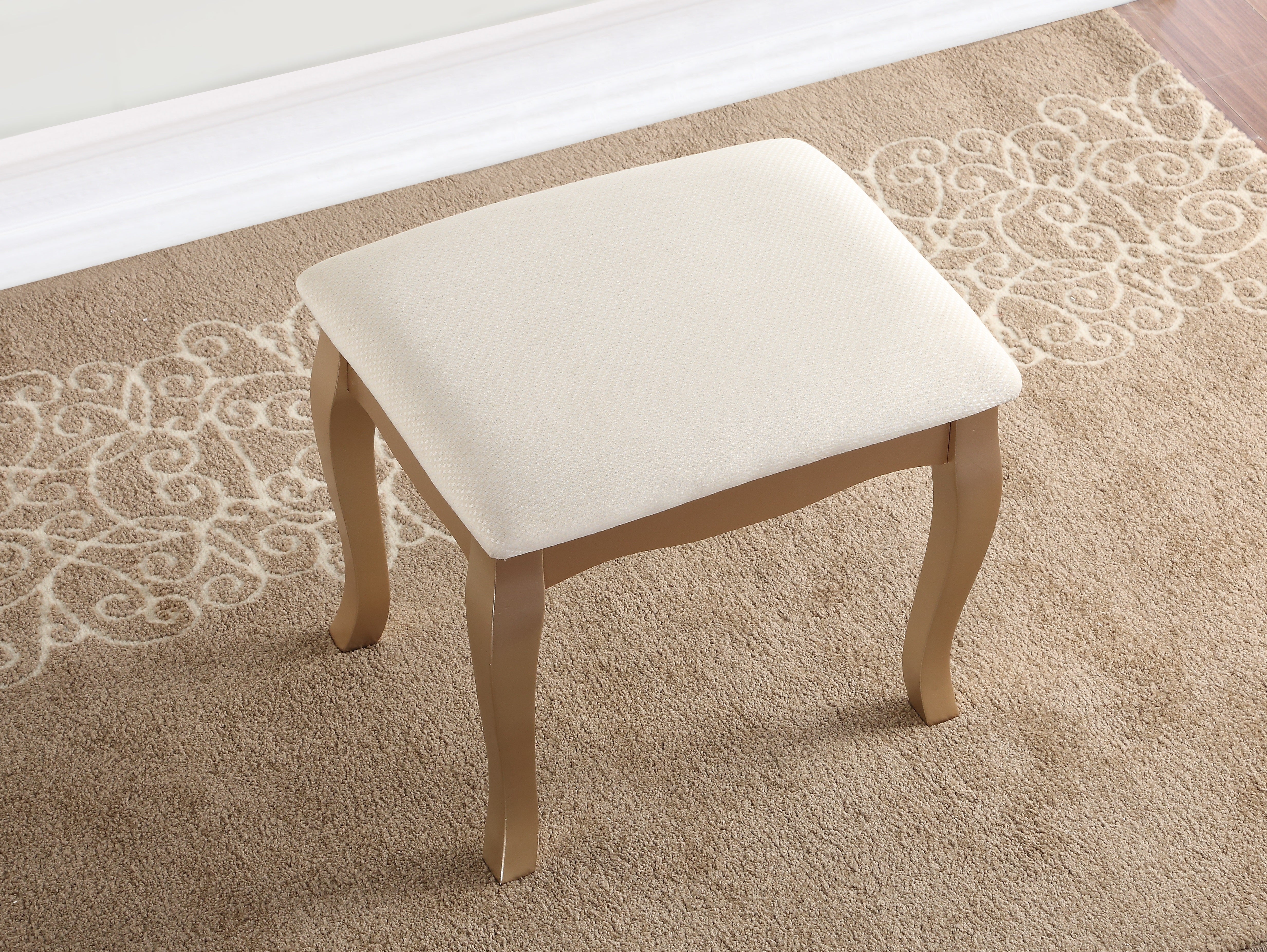 Ashley Wood Makeup Vanity Table and Stool Set with Mirror - Gold Finish | Elegant Dressing Table for Bedroom, Bathroom & Salon | Perfect for Makeup, Skincare & Jewelry Organization