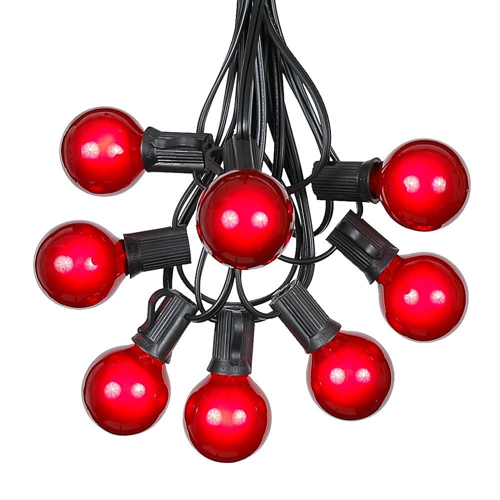 Red G40 Hanging String Lights with 125 Globe Bulbs - 100ft Outdoor/Indoor Decorative Lights for Patio, Wedding, Garden, Party, Market (C7/E12 Base, Black Wire) - Perfect for Festive Decorations, Backyard Lighting, and Special Events