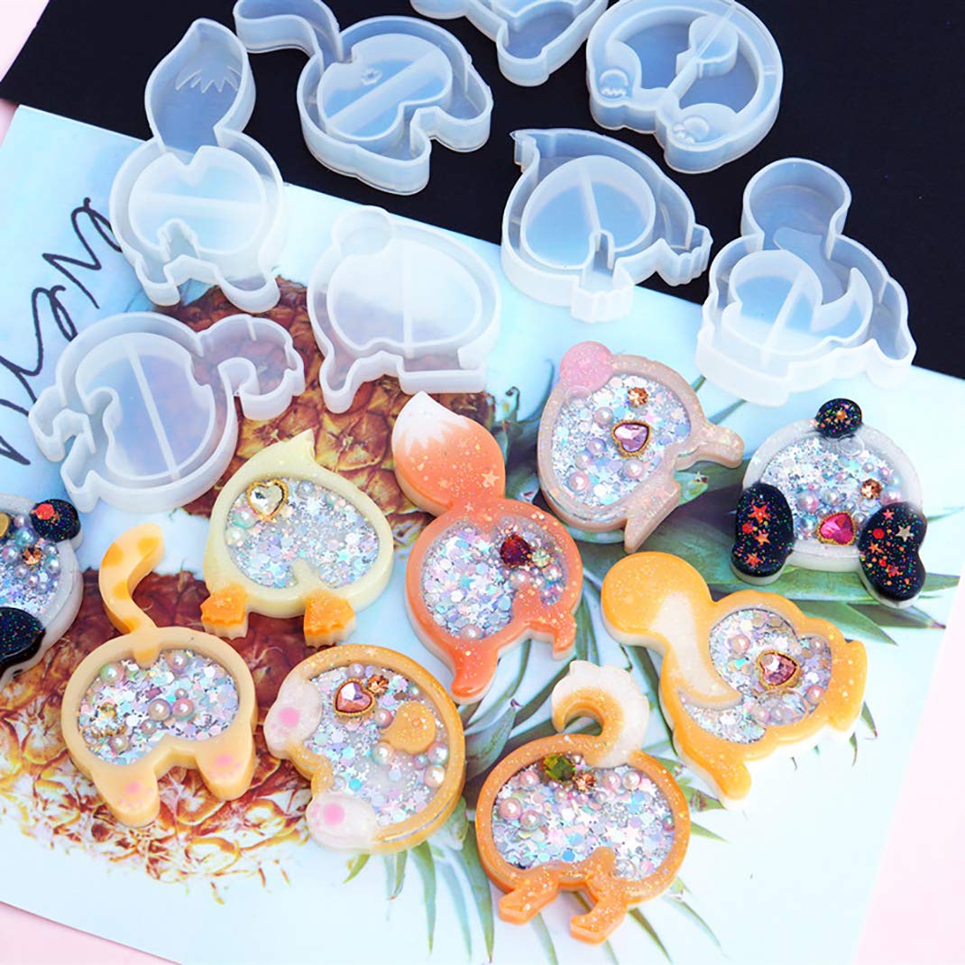 iSuperb 8 Styles Silicone Resin Shaker Molds - Animal Butt Shape Quicksand Molds for DIY Jewelry, Keychains & Pendants - Perfect for Resin Casting, Epoxy Crafts & Unique Home Decor (8-Piece Set)