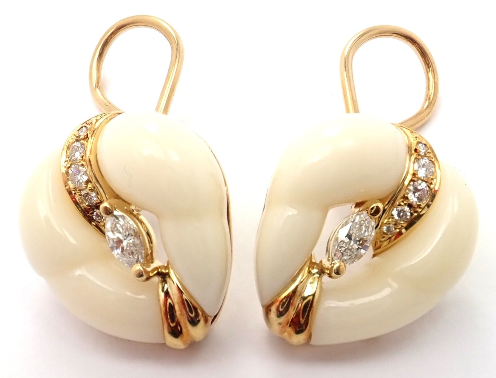 Authentic Mikimoto 18K Yellow Gold Diamond White Coral Earrings - Luxury Pearl Jewelry for Women - Perfect for Weddings, Anniversaries & Special Occasions