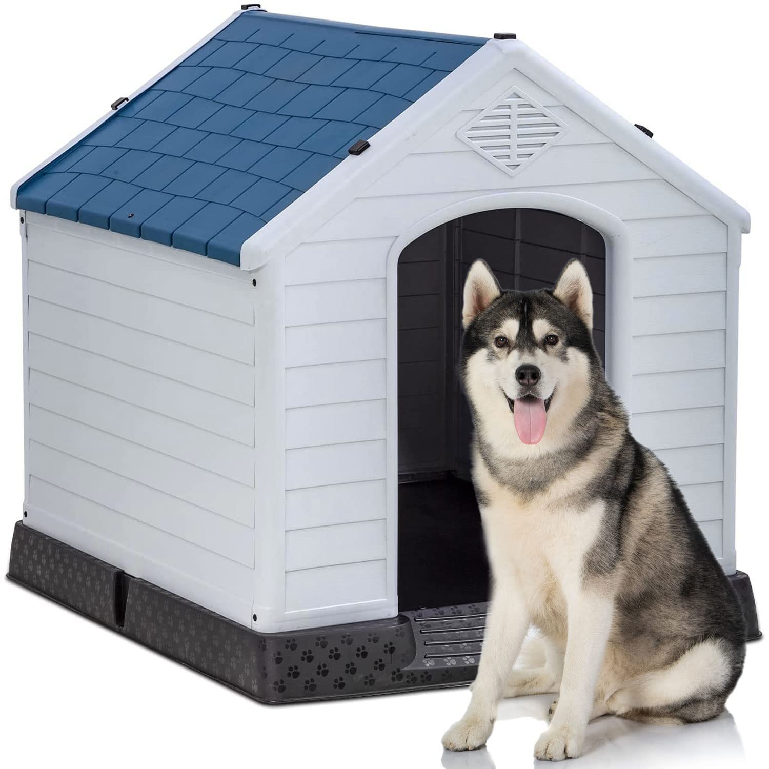 **BestPet Large Plastic Dog House - All-Weather, Durable & Ventilated for Small, Medium, Big Dogs - Elevated Floor & Base Support for Winter - Indoor/Outdoor Use (41